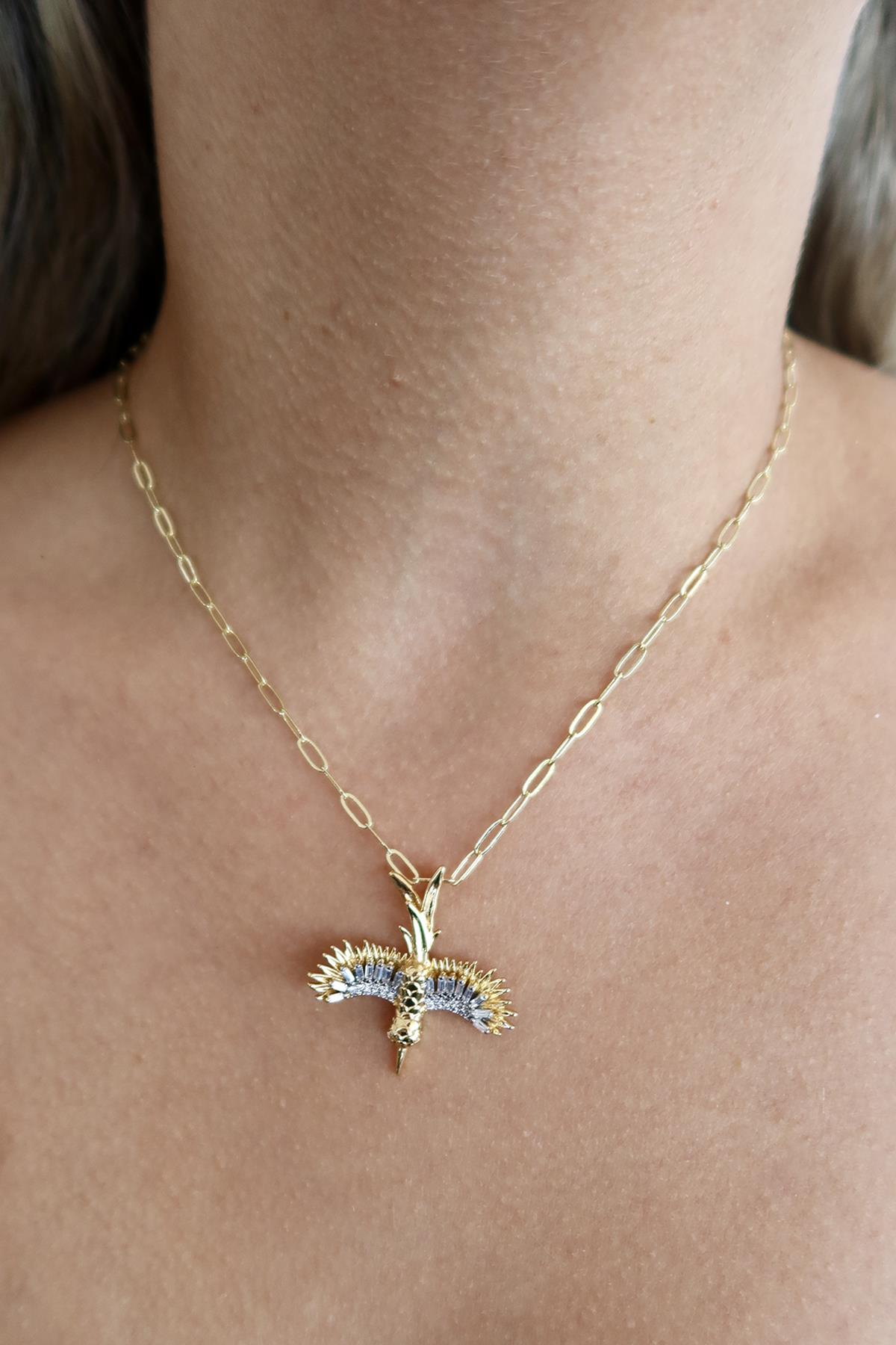 Altın Renk Anka Kuşu Figürlü YSX Kolye