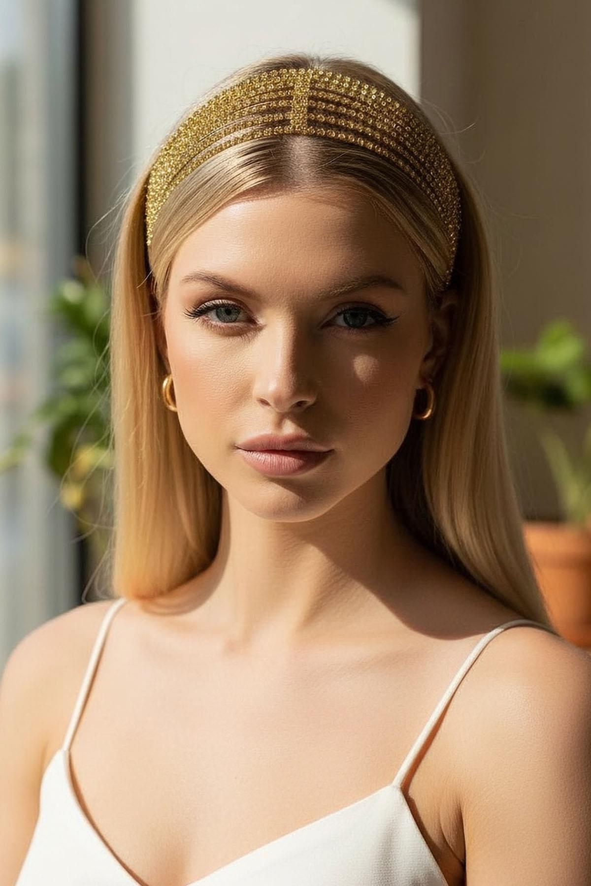 Altın Renk Taş Detaylı Saç Aksesuarı/ Kına Aksesuarı