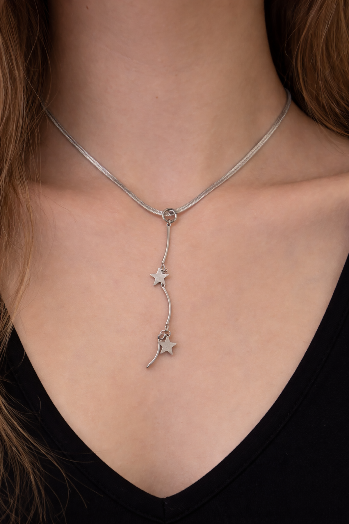 Gümüş Renk Yıldız Figürlü Çelik Kolye