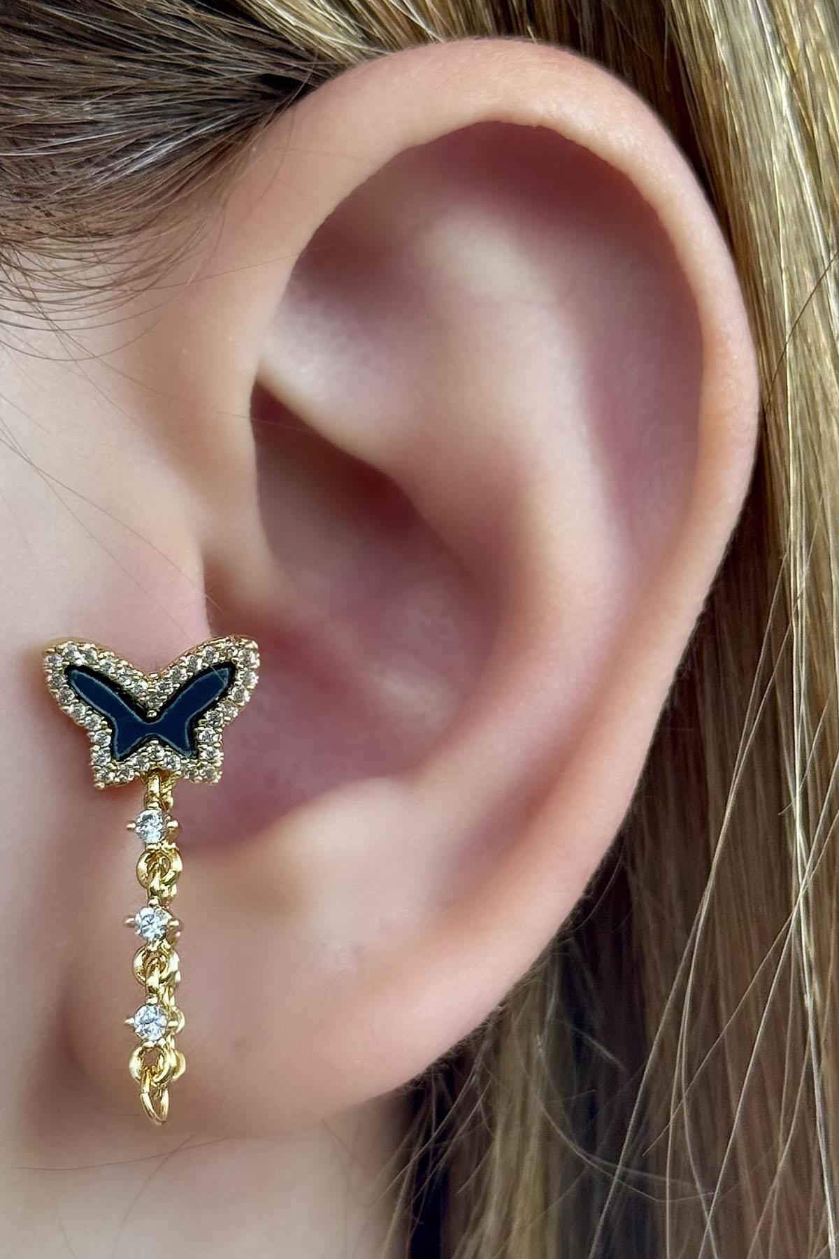 Altın Renk Kelebek Figürlü Çelik Tragus/Kıkırdak Küpe/Piercing (Tek)