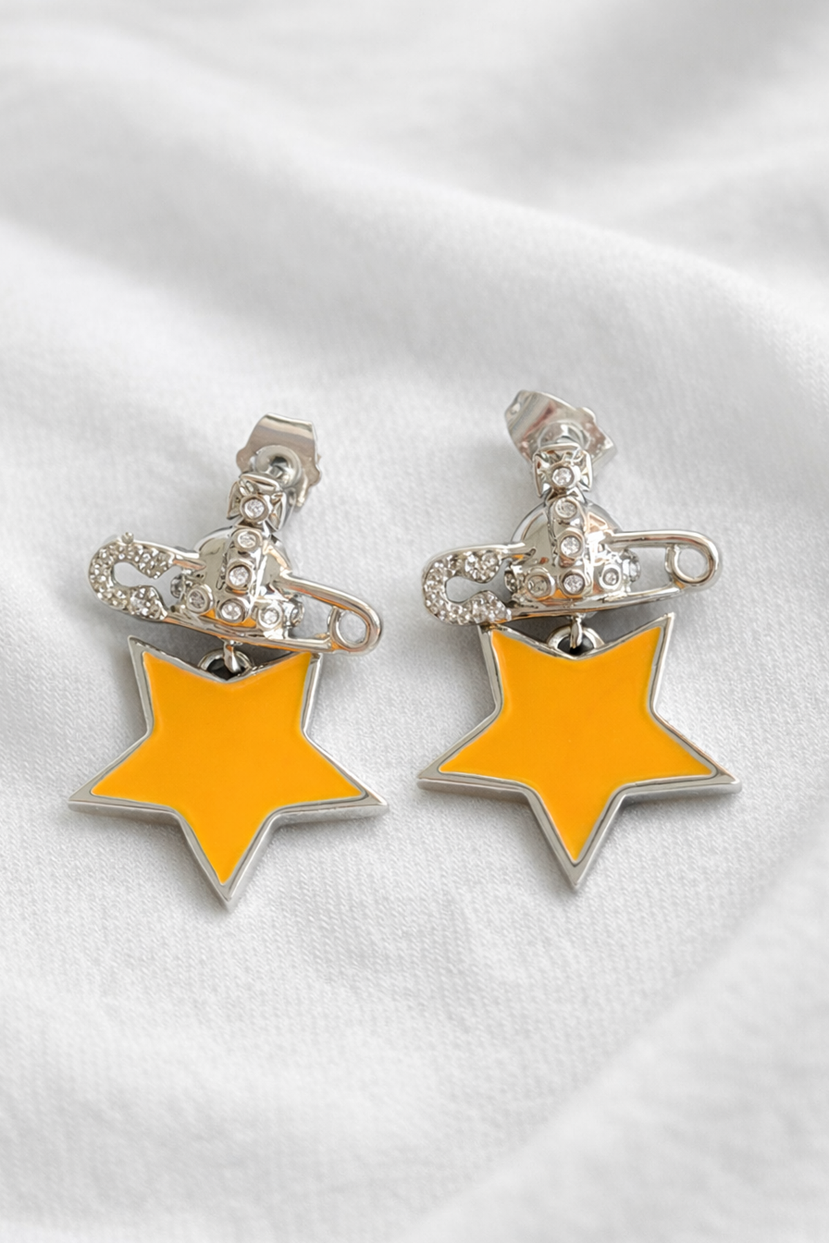Gümüş Renk Turuncu Yıldız Figürlü 14K Altın Kaplama TX Küpe (Çift)