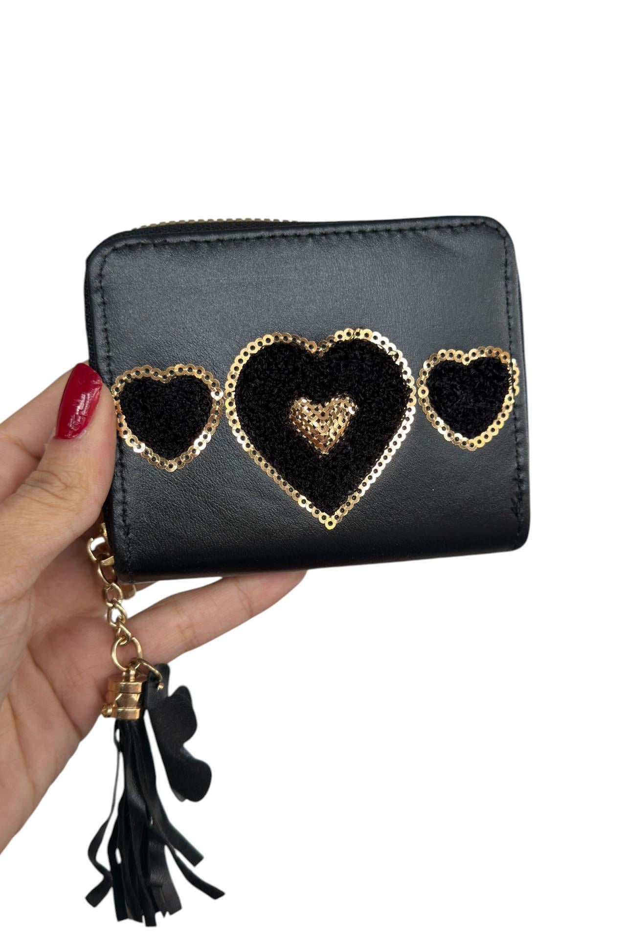 Siyah Renk Kalp Figürlü Deri Kadın Cüzdan