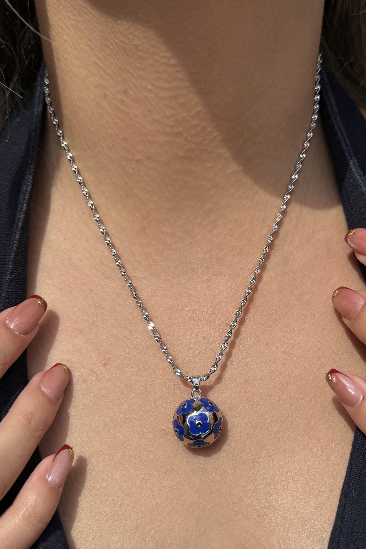 Gümüş Renk Çiçek Figürlü 14k Altın Kaplama TX Kolye