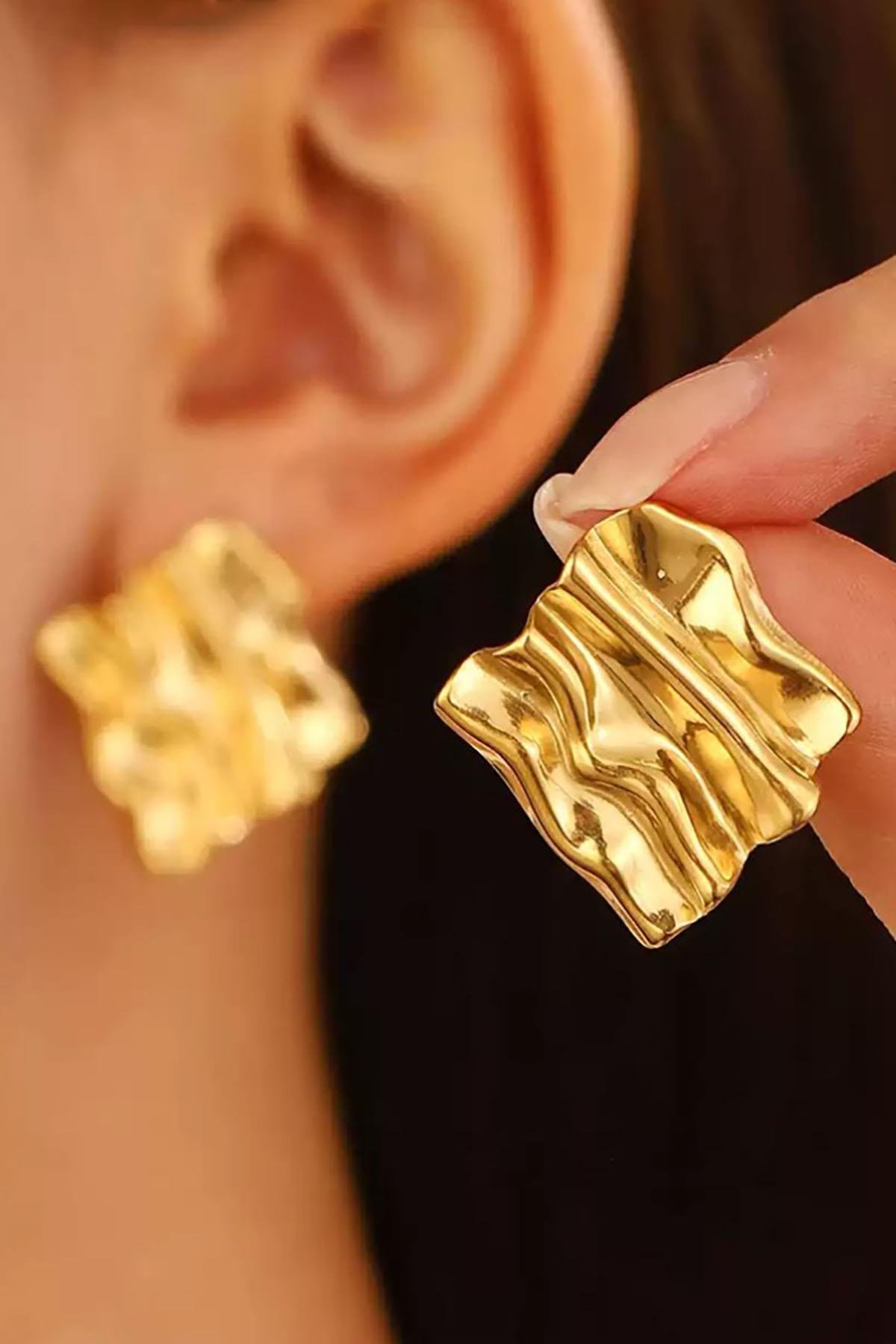 Altın Renk Çelik Küpe (Çift)