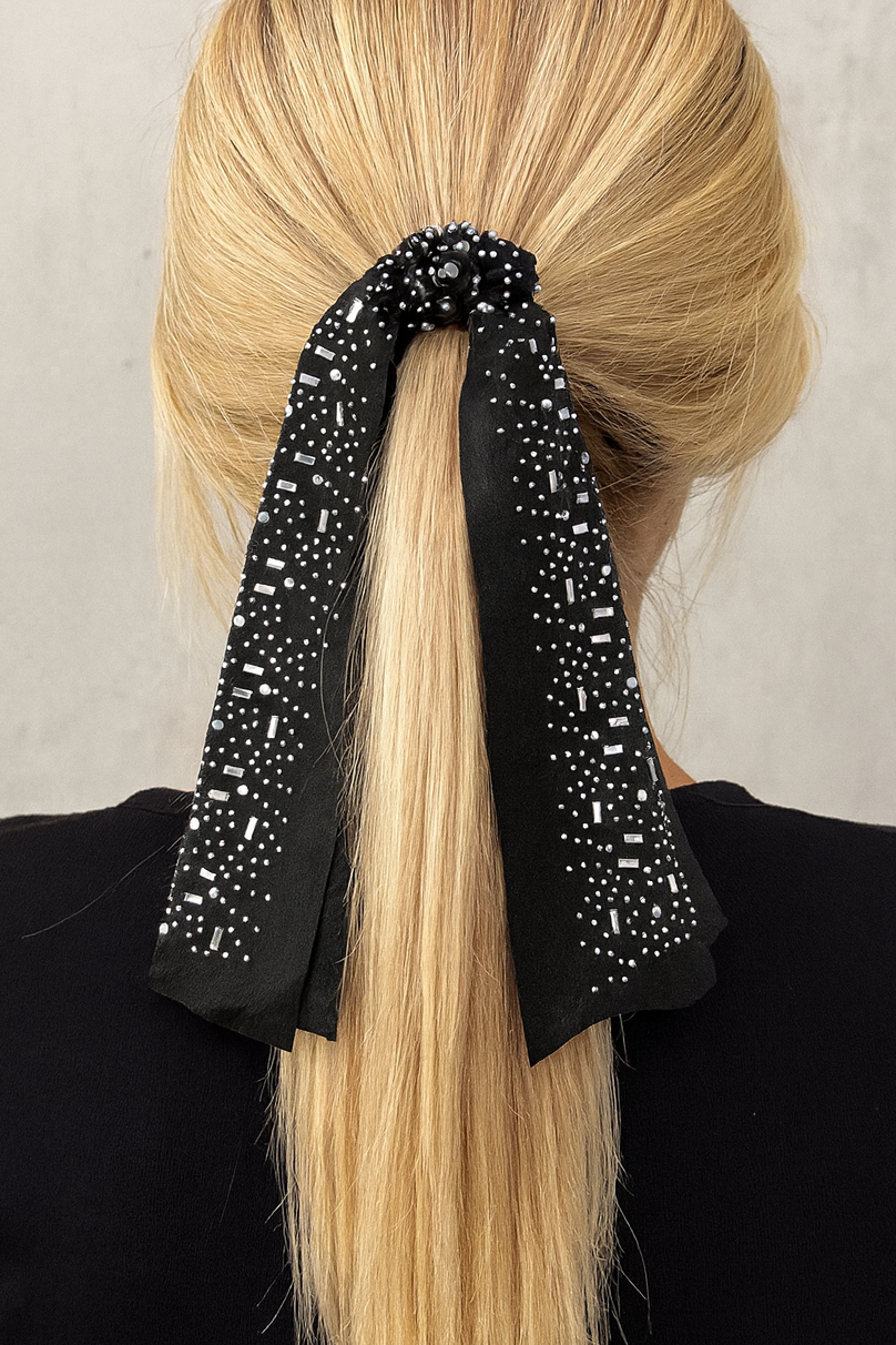 Siyah Renk Kurdele Figürlü Taşlı Simit Toka