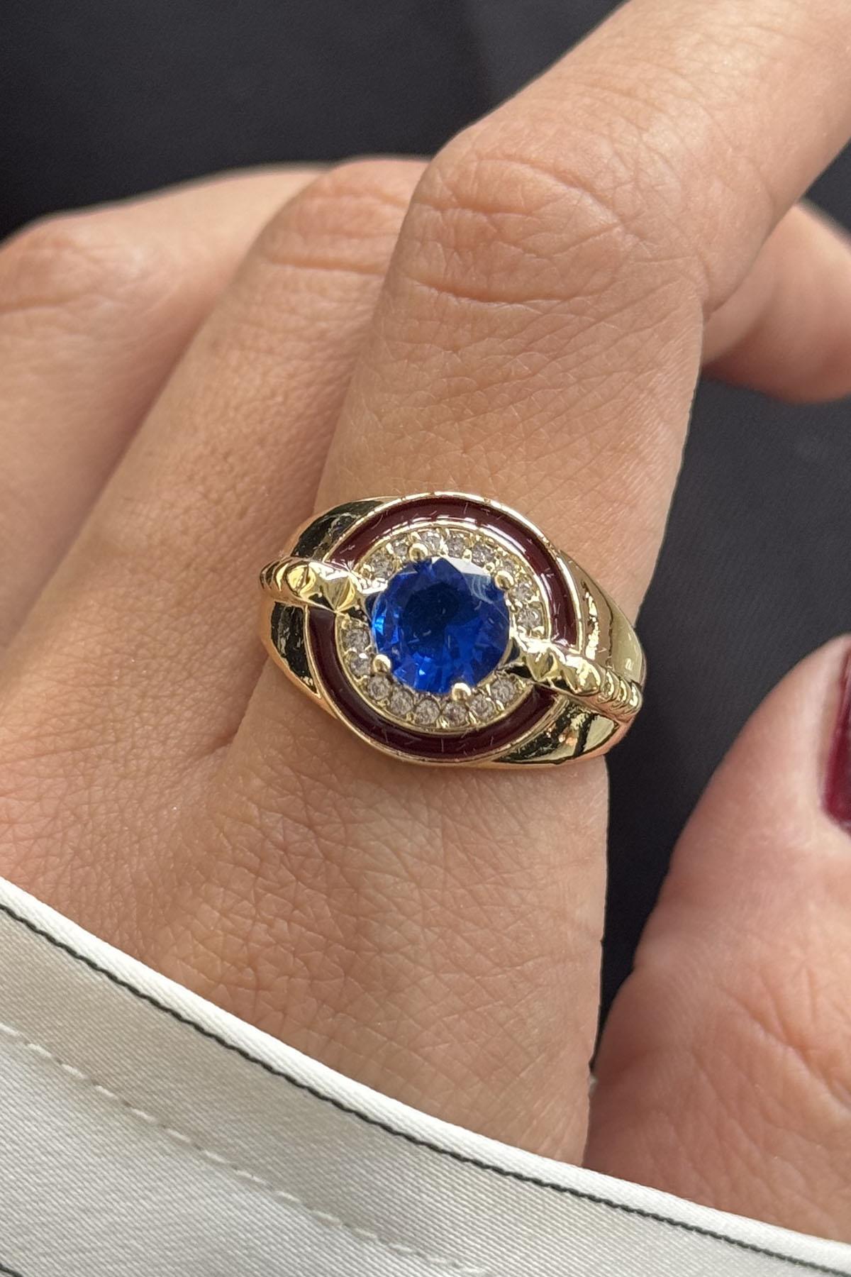 Altın Renk Taş Detaylı Ayarlanabilir Yüzük