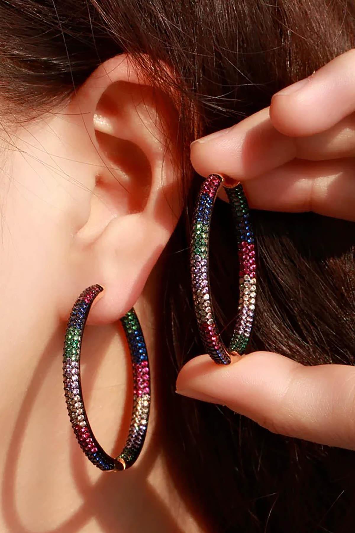 Siyah Renk 14K Altın Kaplama TX Halka Küpe