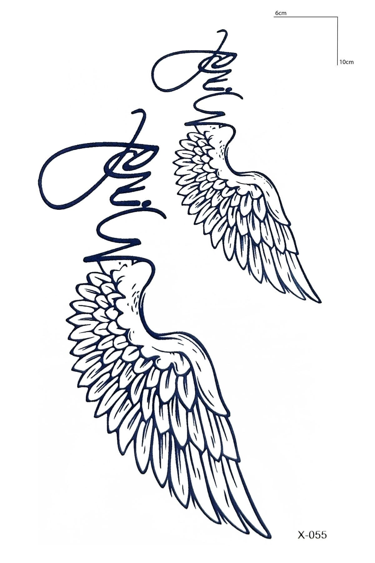 Yazılı Kanat Mini Geçici Dövme Tattoo
