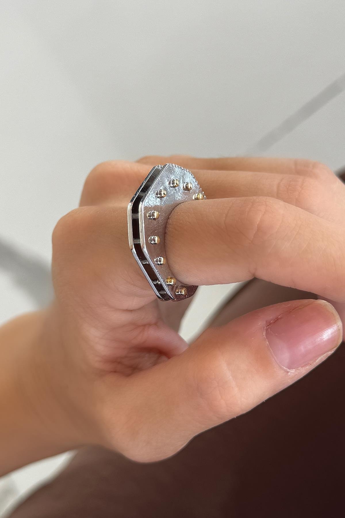 Gümüş Ve Altın Renk Metal Ayarlanabilir Yüzük