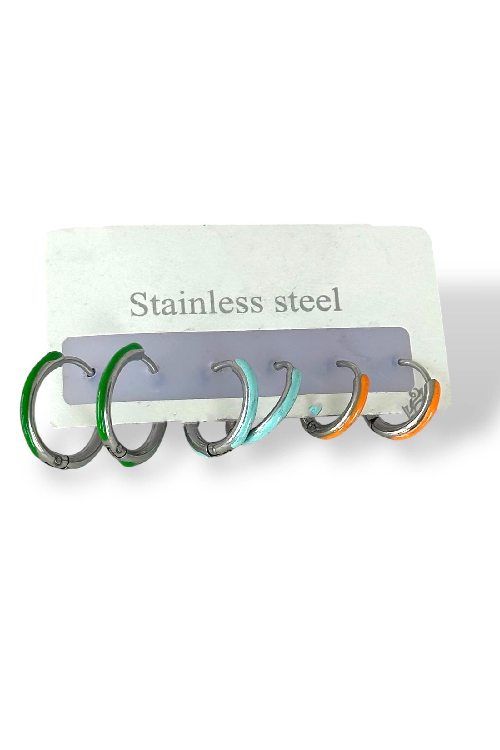 Gümüş Renk 6'lı Çelik Halka Küpe Seti