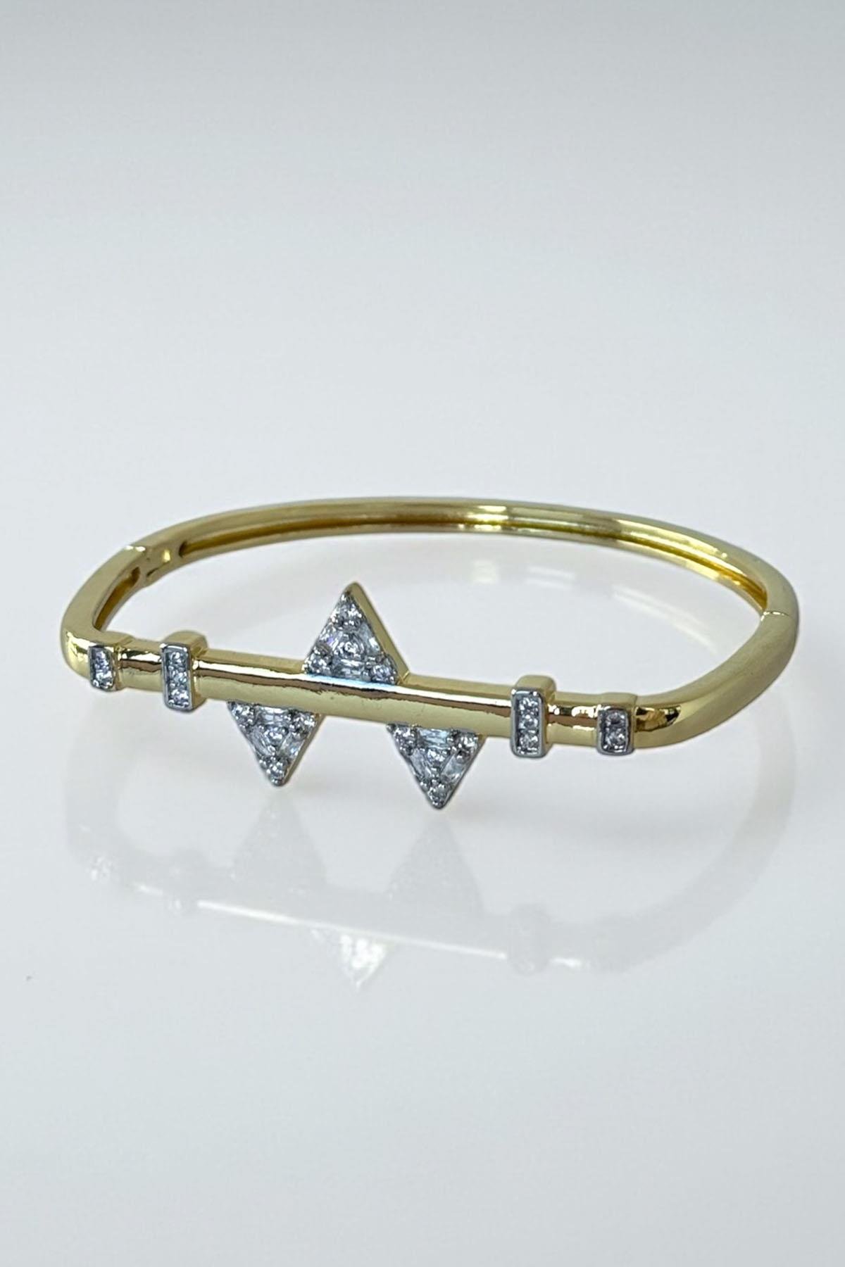 Altın Renk Taş Detaylı YSX Kelepçe Bileklik