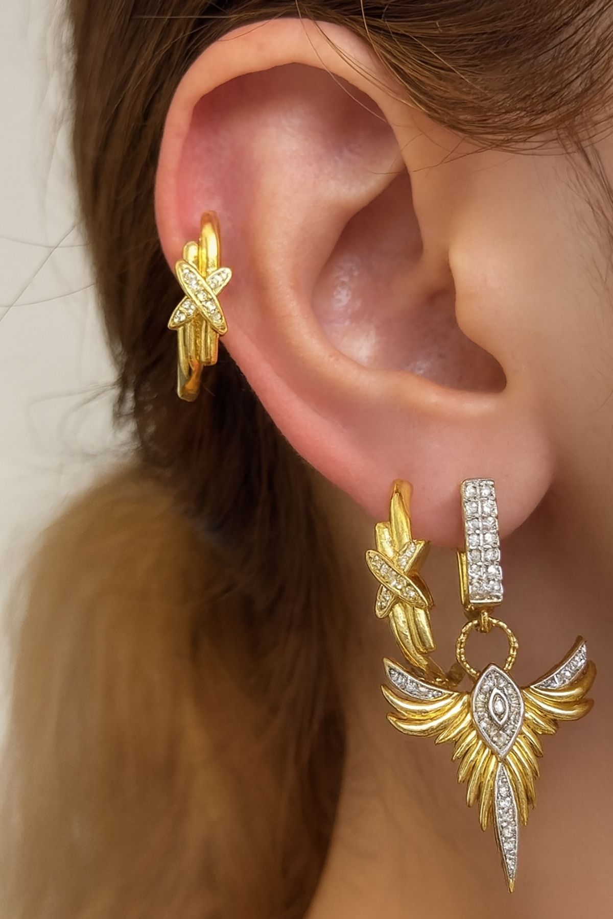 Altın Renk Taş Detaylı VİP 3'lü YSX Küpe Set