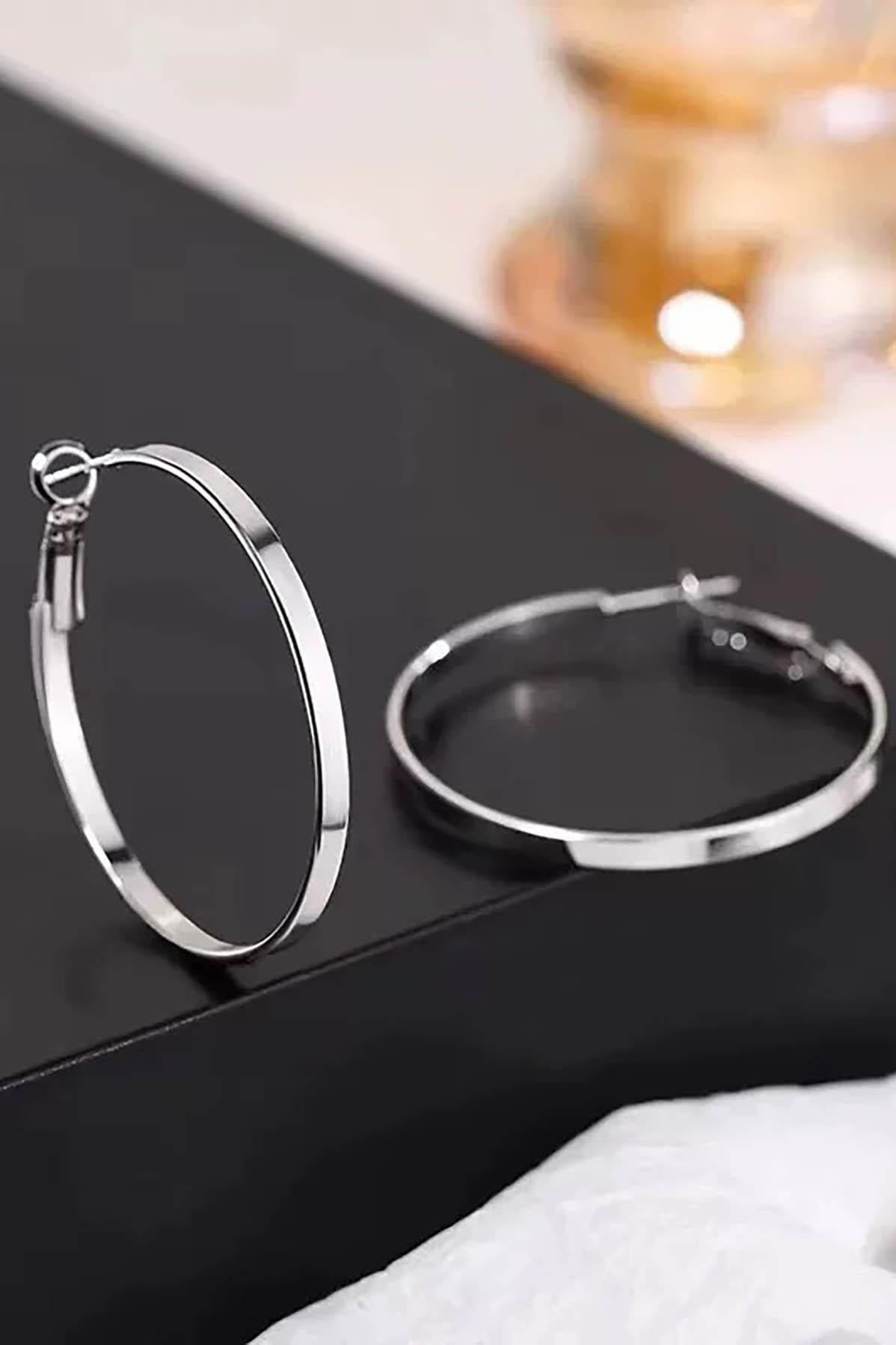 Gümüş Renk Halka Küpe 60MM (Çift)