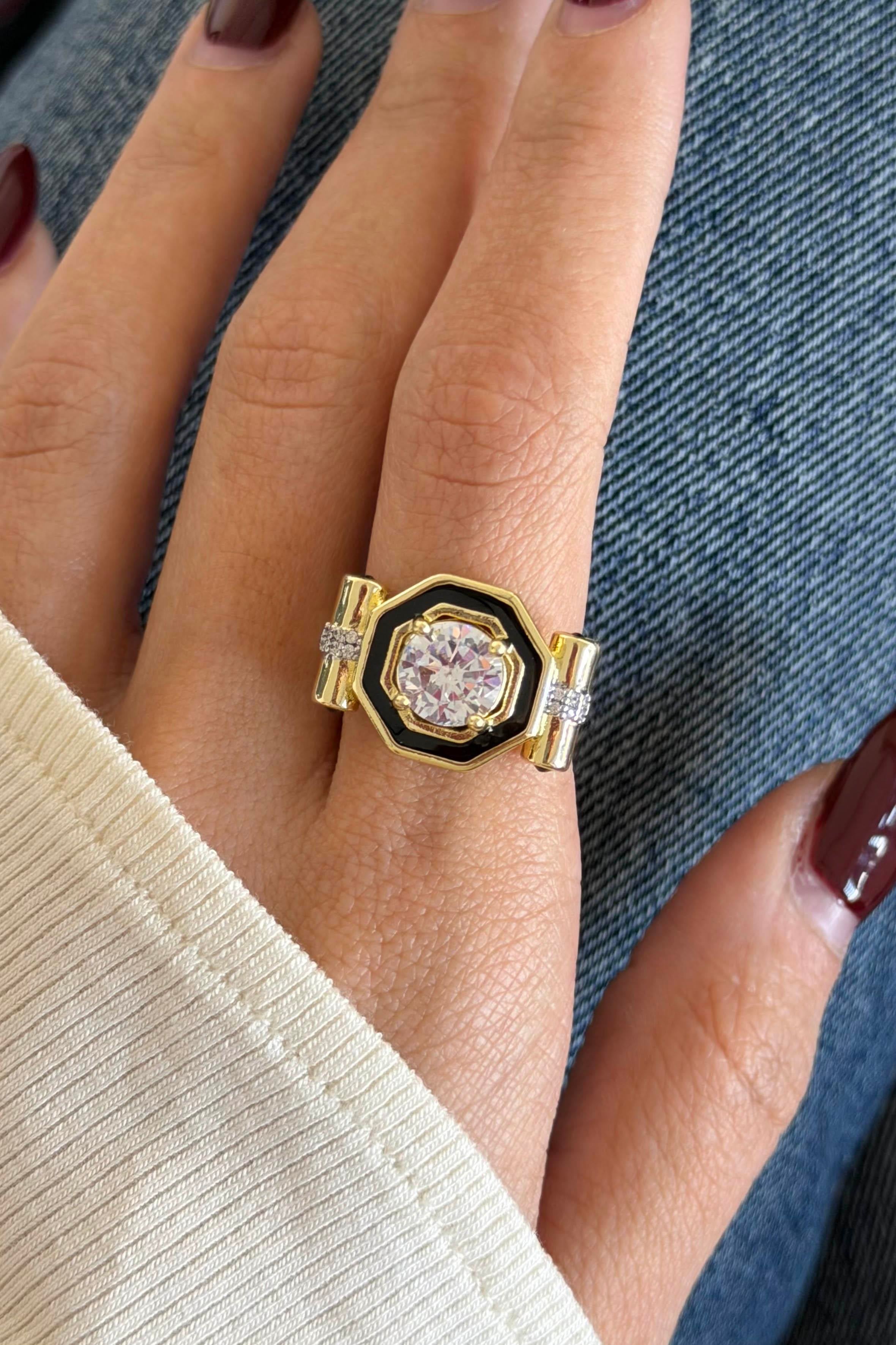 Altın Renk Taş Detaylı Ayarlanabilir Yüzük