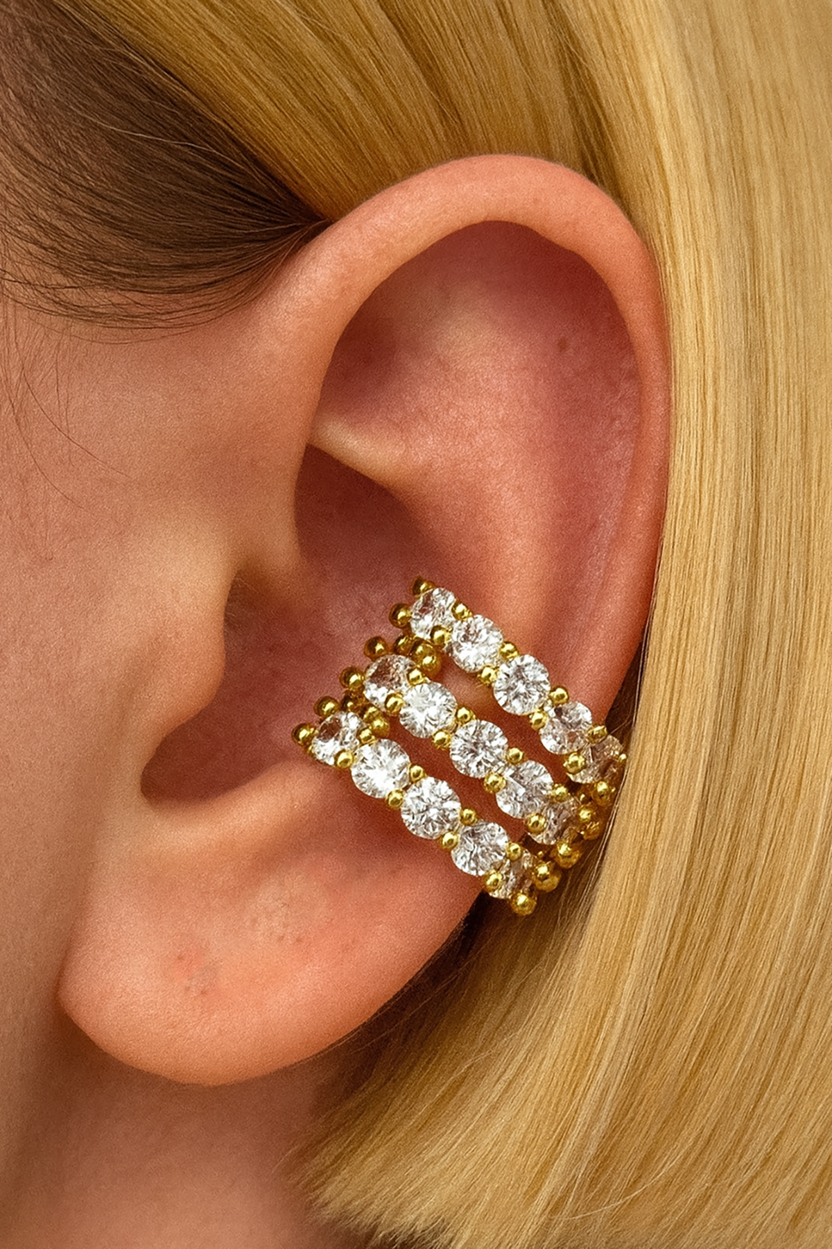 Altın Renk Taş Detaylı 14K Altın Kaplama TX Ear Cuff (Tek)