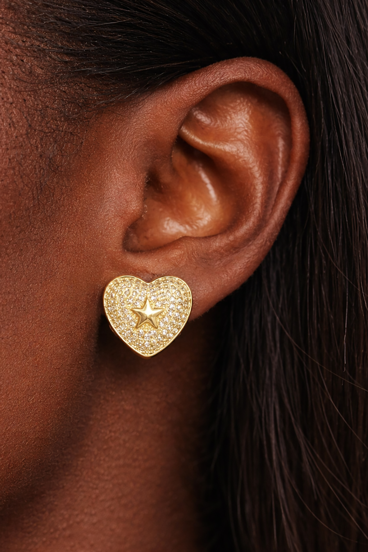 Altın Renk 14K Altın Kaplama Kalp Figürlü Küpe (Çift)