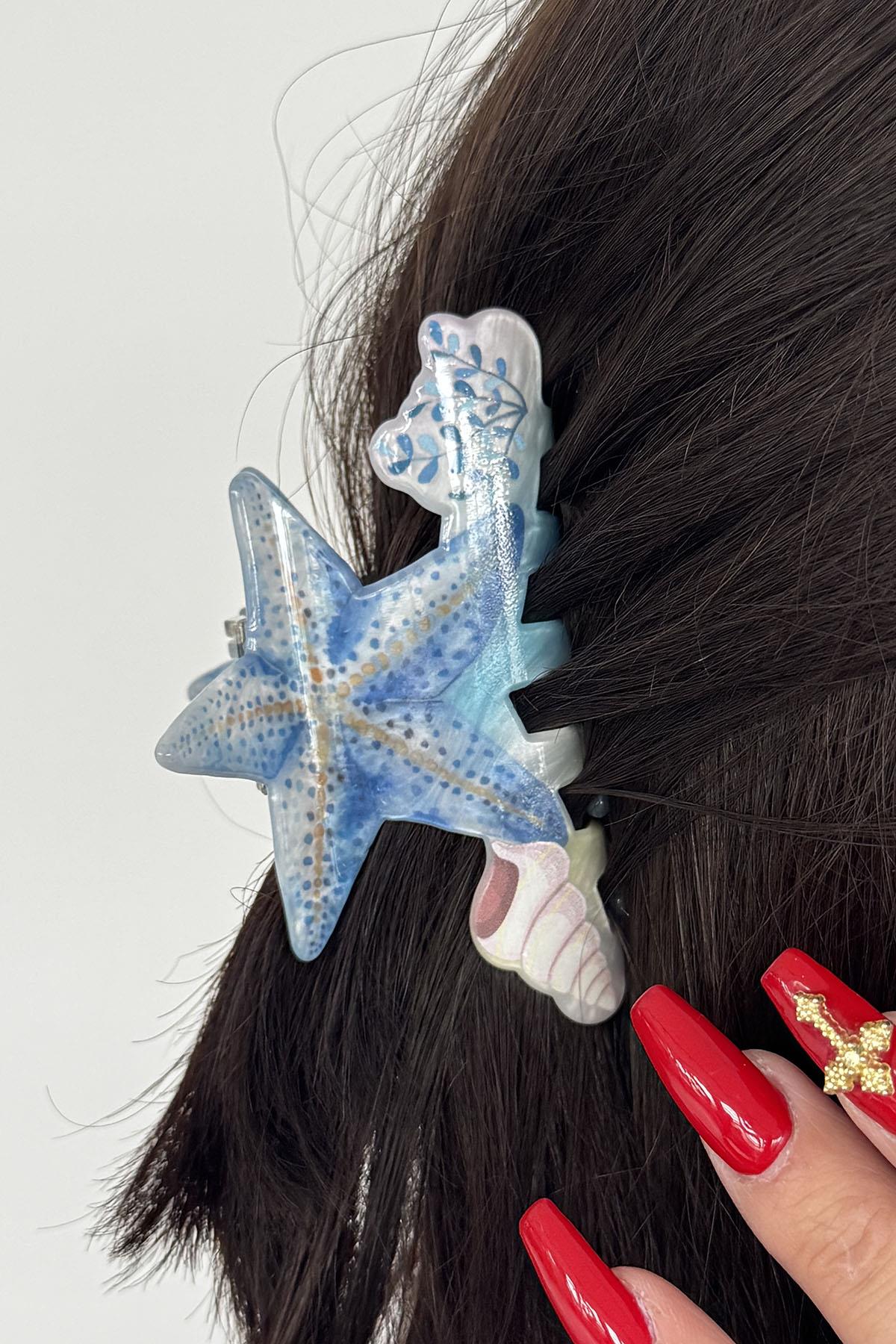 Karışık Renk Deniz Yıldızı Figürlü Kemik Mandal Toka