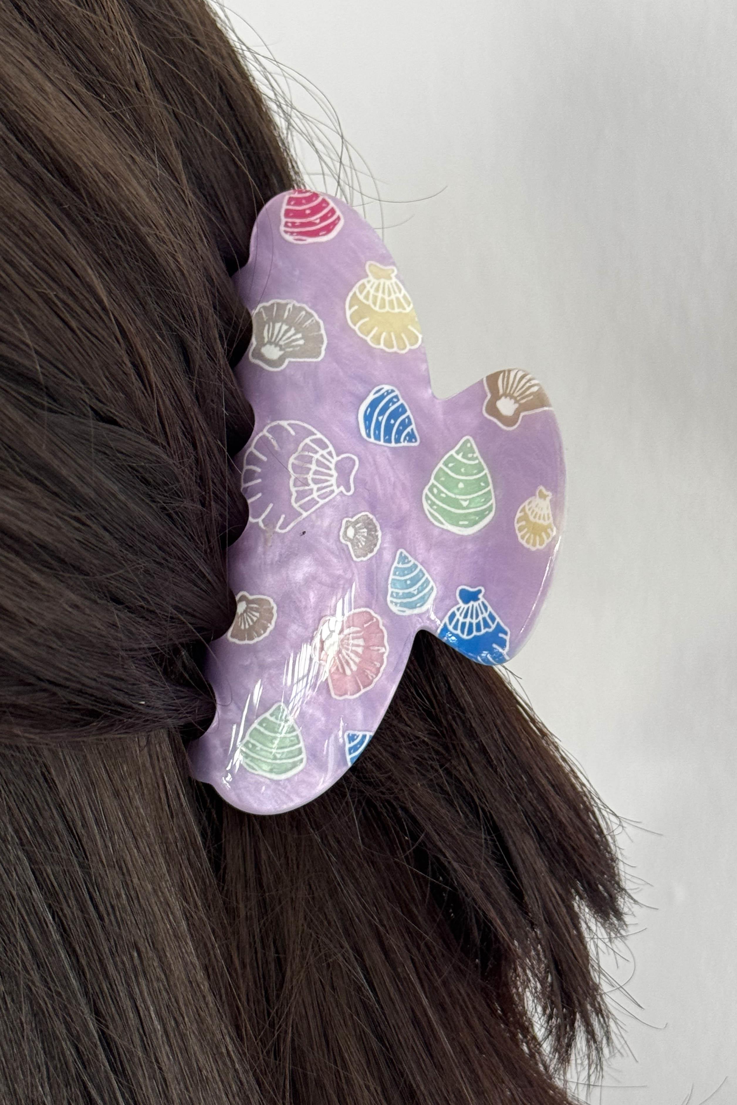 Mor Renk Deniz Kabuğu Figürlü Mandal Toka