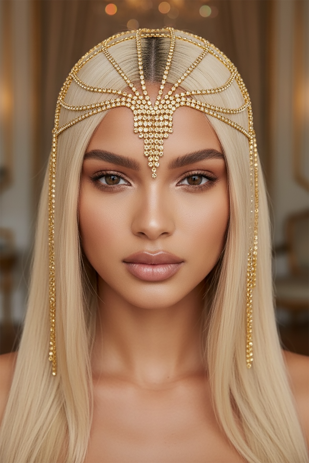 Altın Renk Taş Detaylı Saç Aksesuarı/Kına Aksesuarı