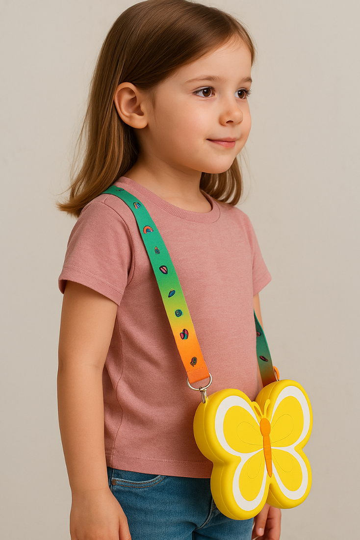 Sarı Renk Kelebek Figürlü Pop-it Çocuk Çanta