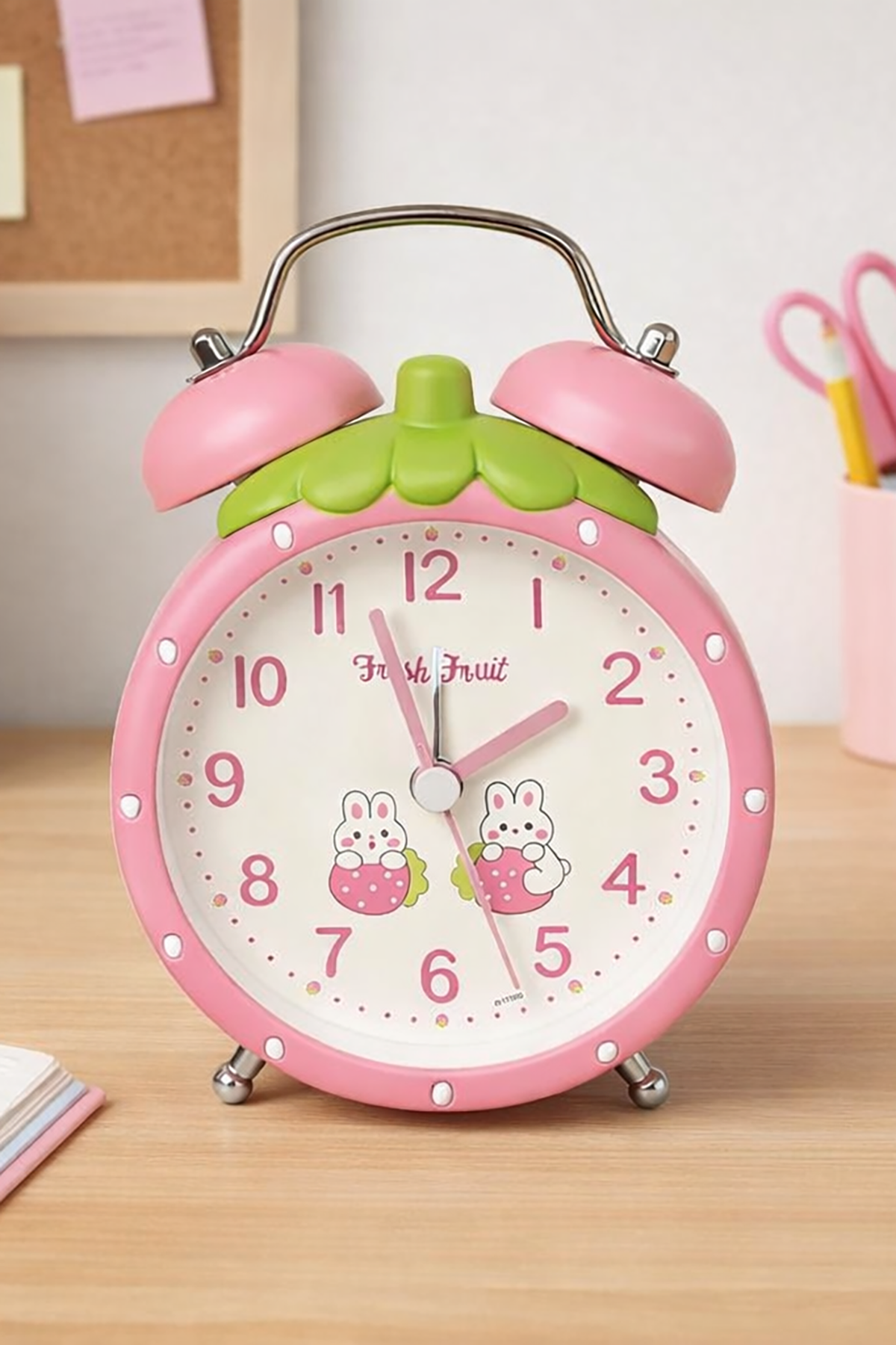 Açık Pembe Renk Mini Dekoratif Işıklı Alarmlı Yuvarlak Masa Saati