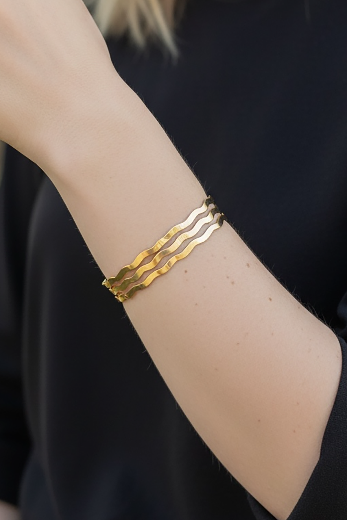 Altın Renk 3'lü Zikzak Çelik Ajda Bilezik