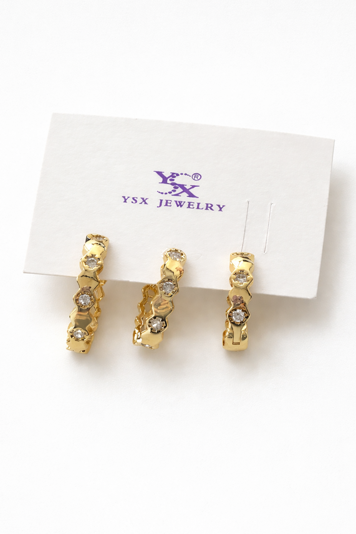 Altın Renk Taş Detaylı 3'lü YSX Küpe Set