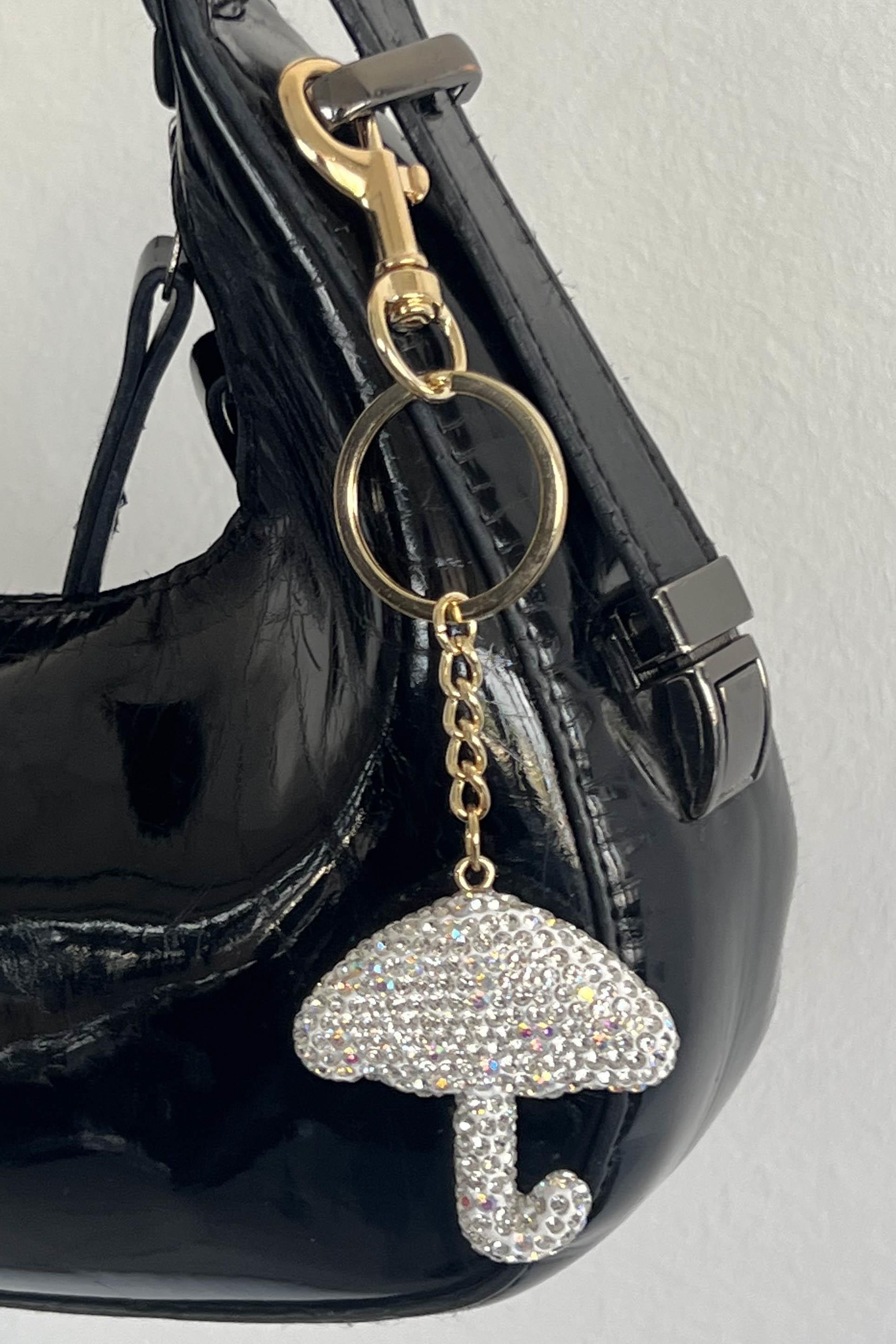 Altın Renk Şemsiye Figürlü Gümüş Renk Taş Detaylı Çanta Charm/ Anahtarlık