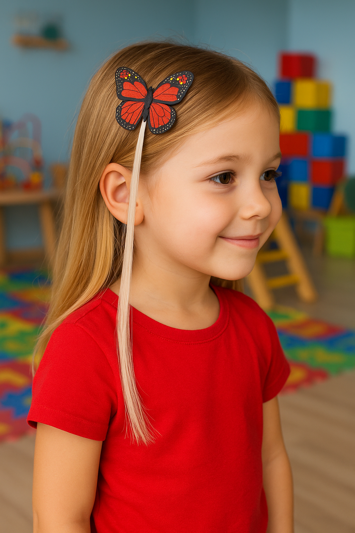 Kırmızı Renk Kelebek Figürlü Işıklı Yan Toka