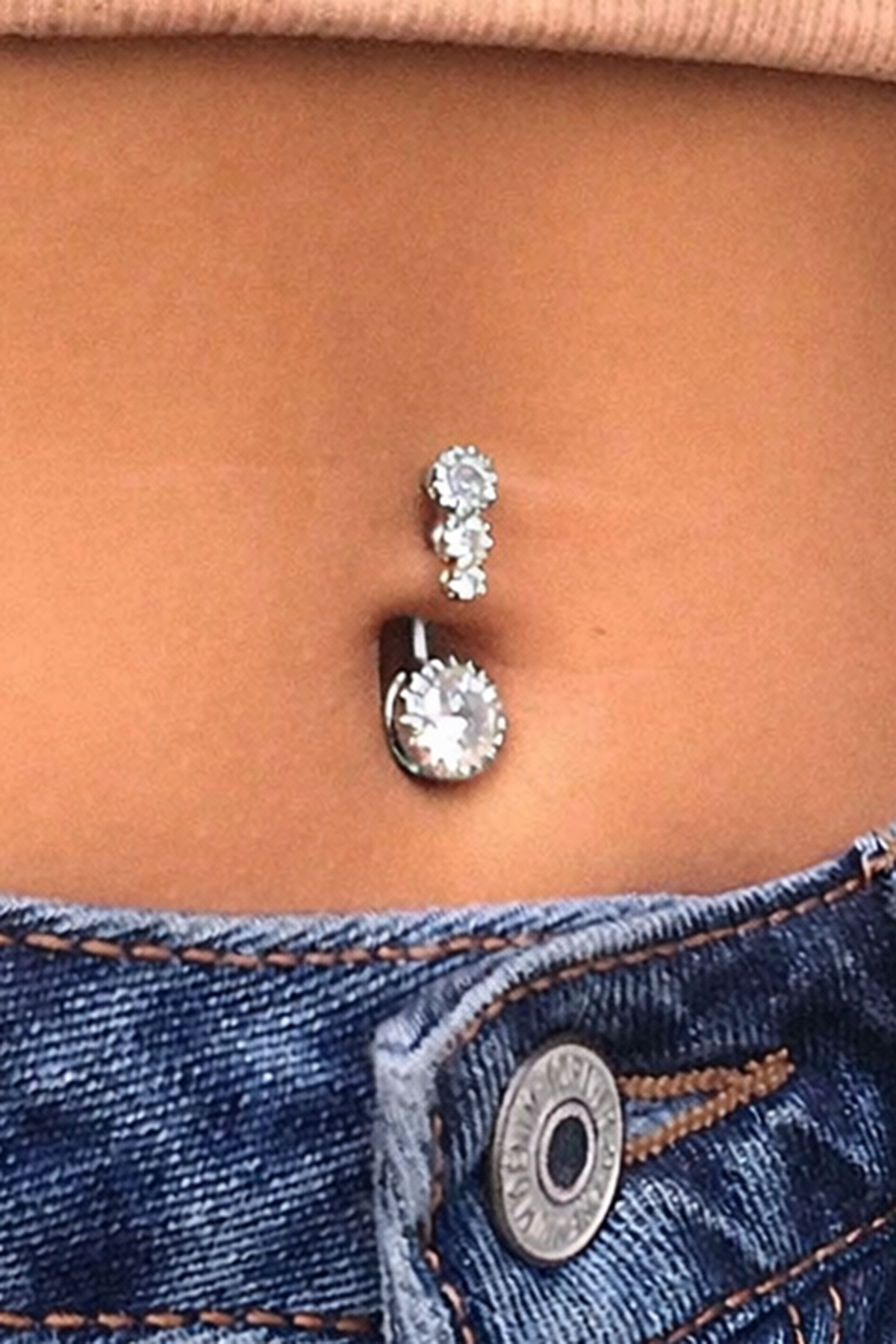 Gümüş Renk Taşlı Cerrahi Çelik Göbek Piercing