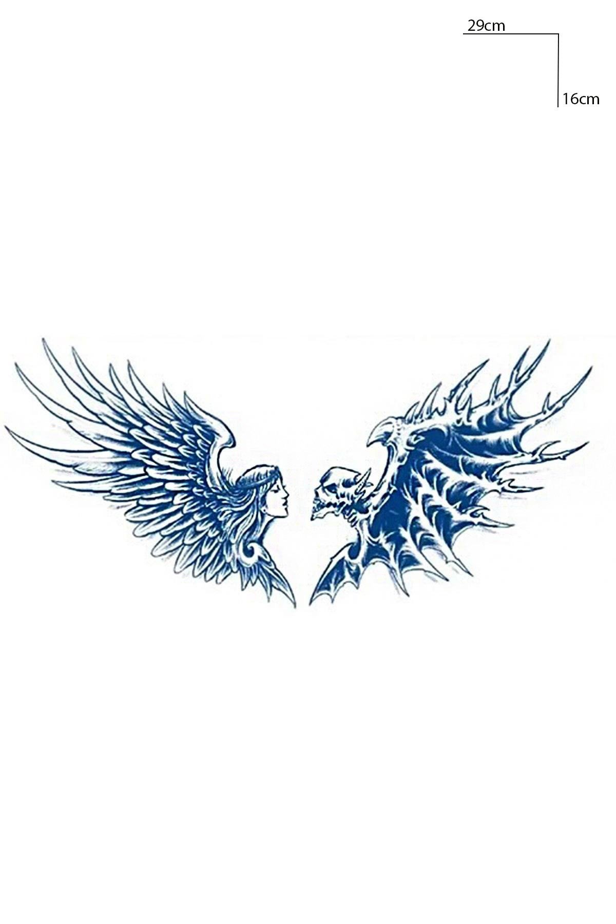 Kanat Figürlü Sonradan Kararan Yarı Kalıcı Geçici Dövme Tattoo