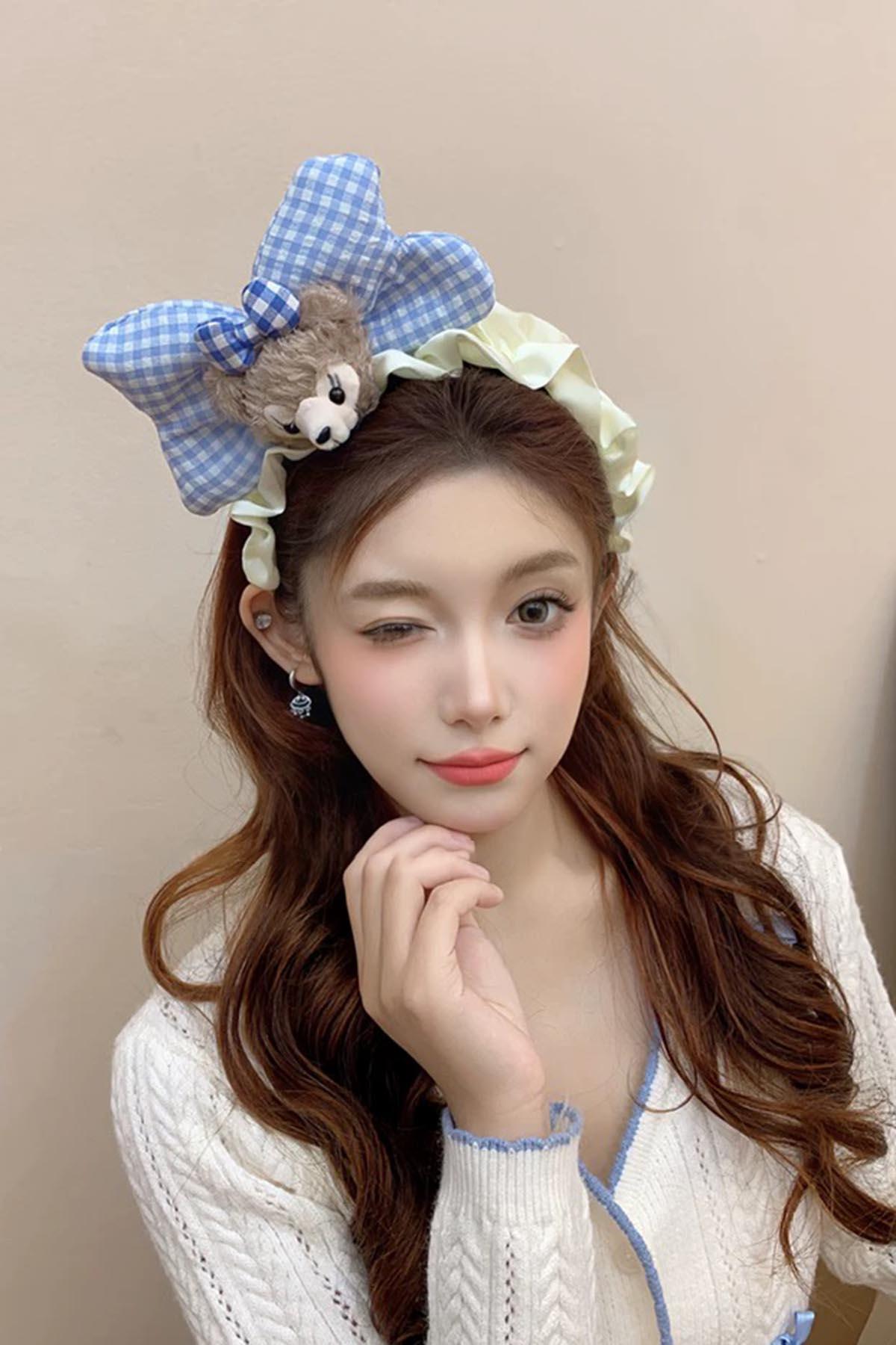 Mavi Renk Hayvan Figürlü Peluş Kurdele Taç