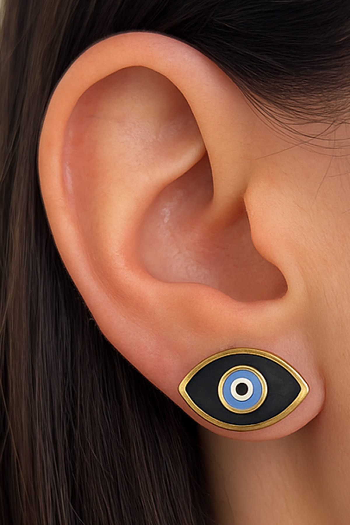 Altın Renk Göz Figürlü Çelik Küpe (Çift)