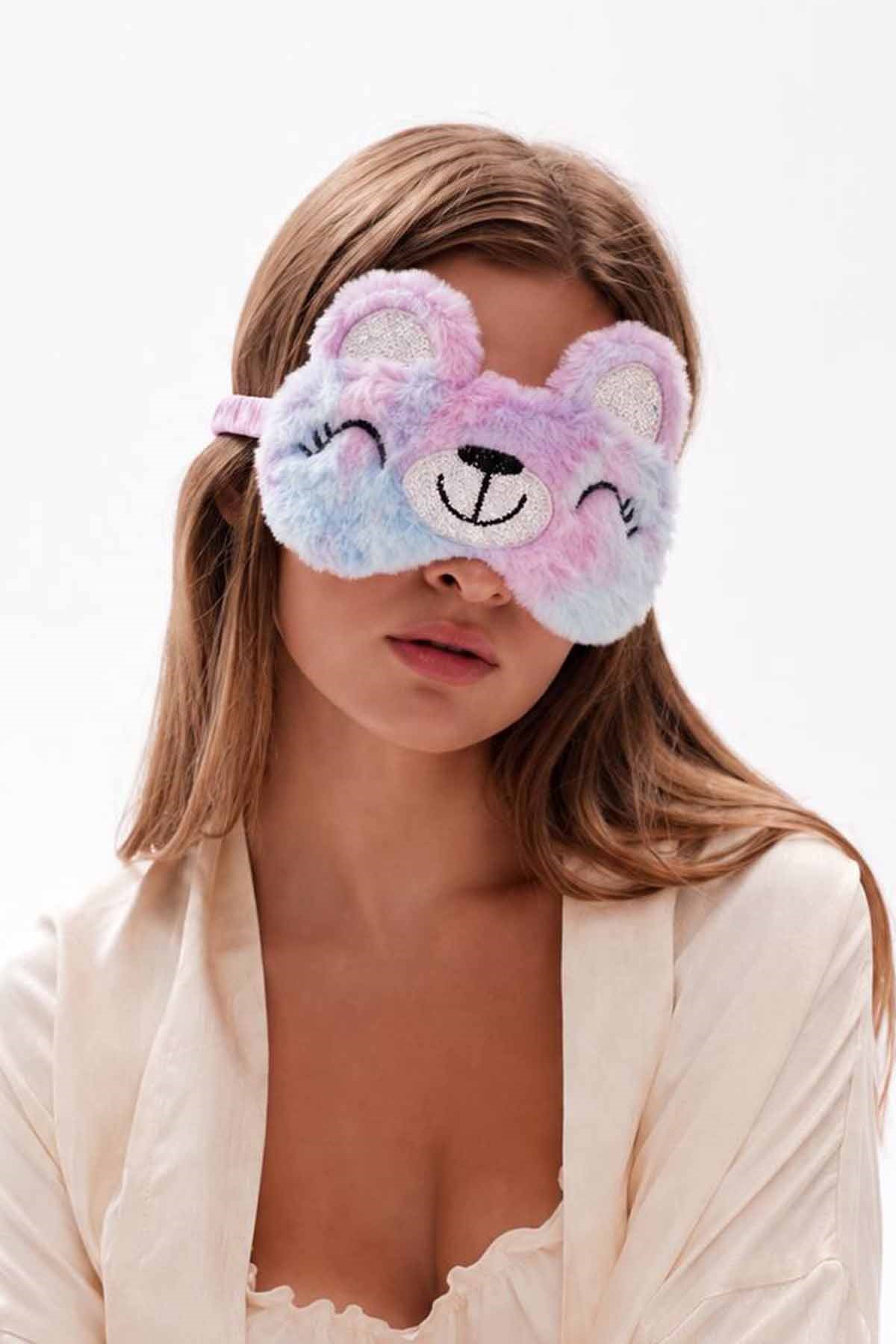 Karışık Renk Ayıcık Figürlü Peluş Uyku Bandı