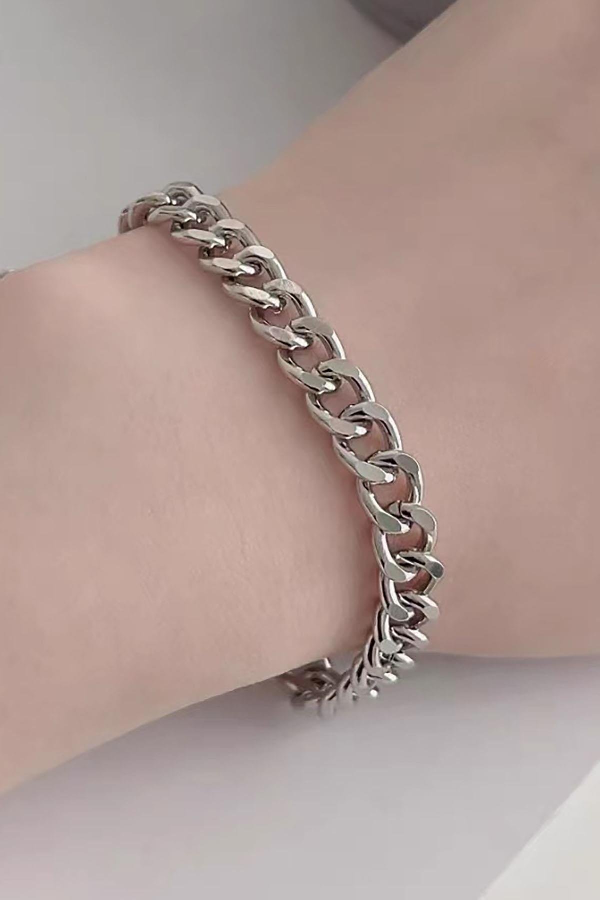 Gümüş Renk Zincir Çelik Bileklik (Unisex)