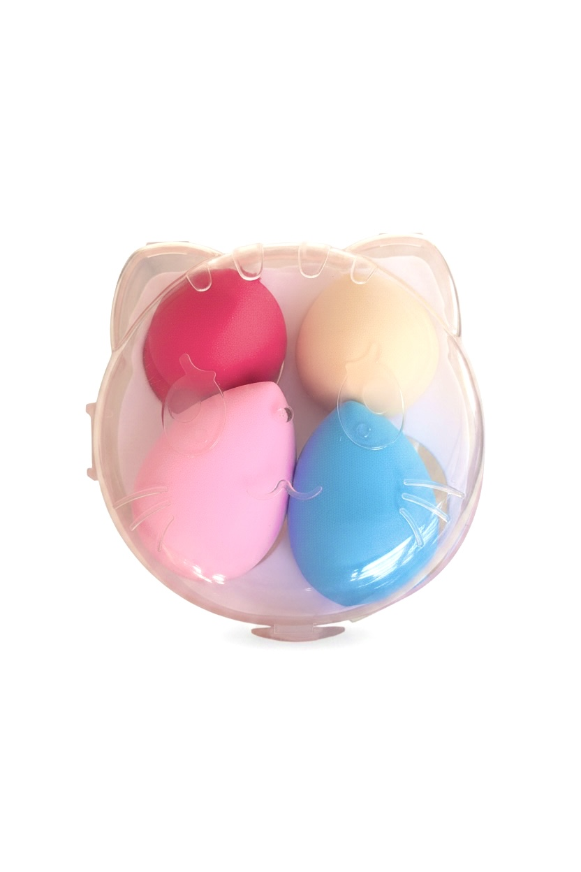 4'lü Toz Pembe Renk Kedi Figürlü Makyaj Süngeri Set