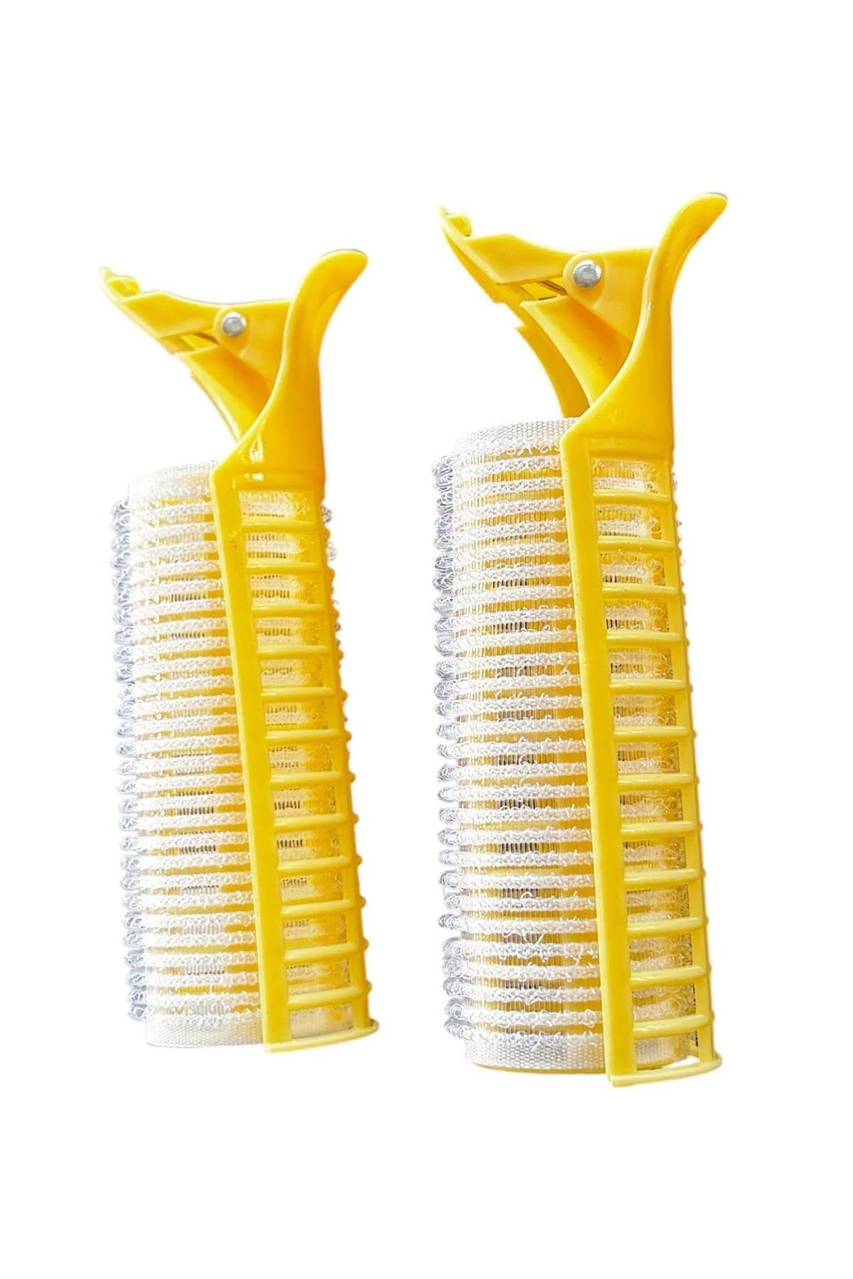 Sarı Renk İkili Pens Ve Cırtlı/ Yapışkanlı Saç Bigudisi /Orta Boy