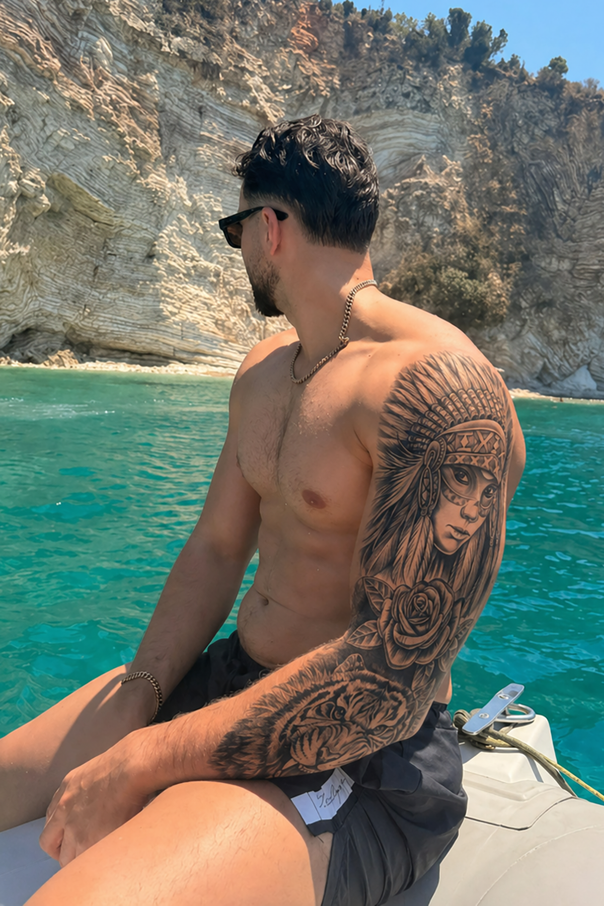 Aslan Ve Kız Figürlü 12 Saat Sonra Kararan Geçici Kol Dövme Tattoo
