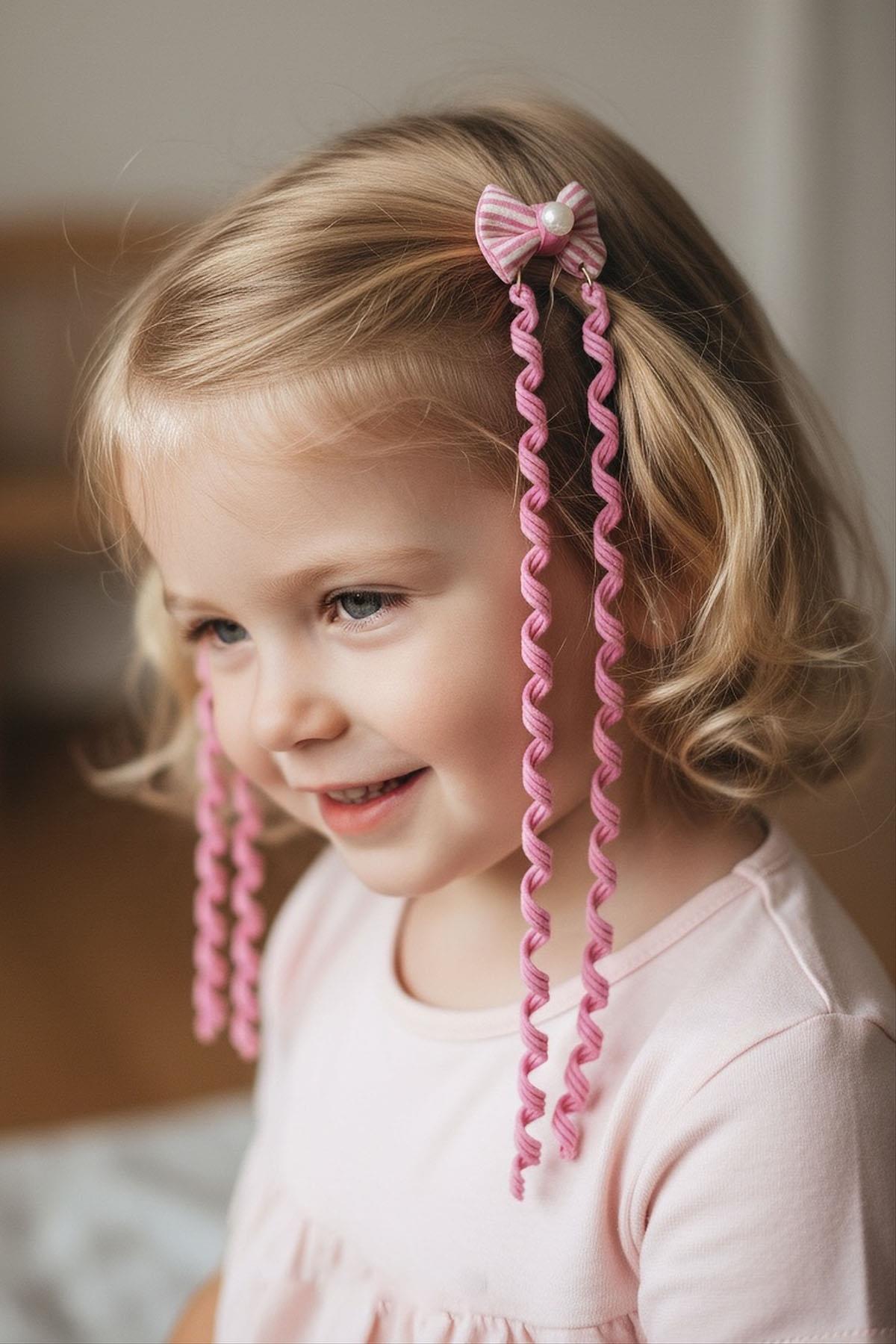 2'li Açık Pembe Renk Kurdele Figürlü Çocuk Yan Toka