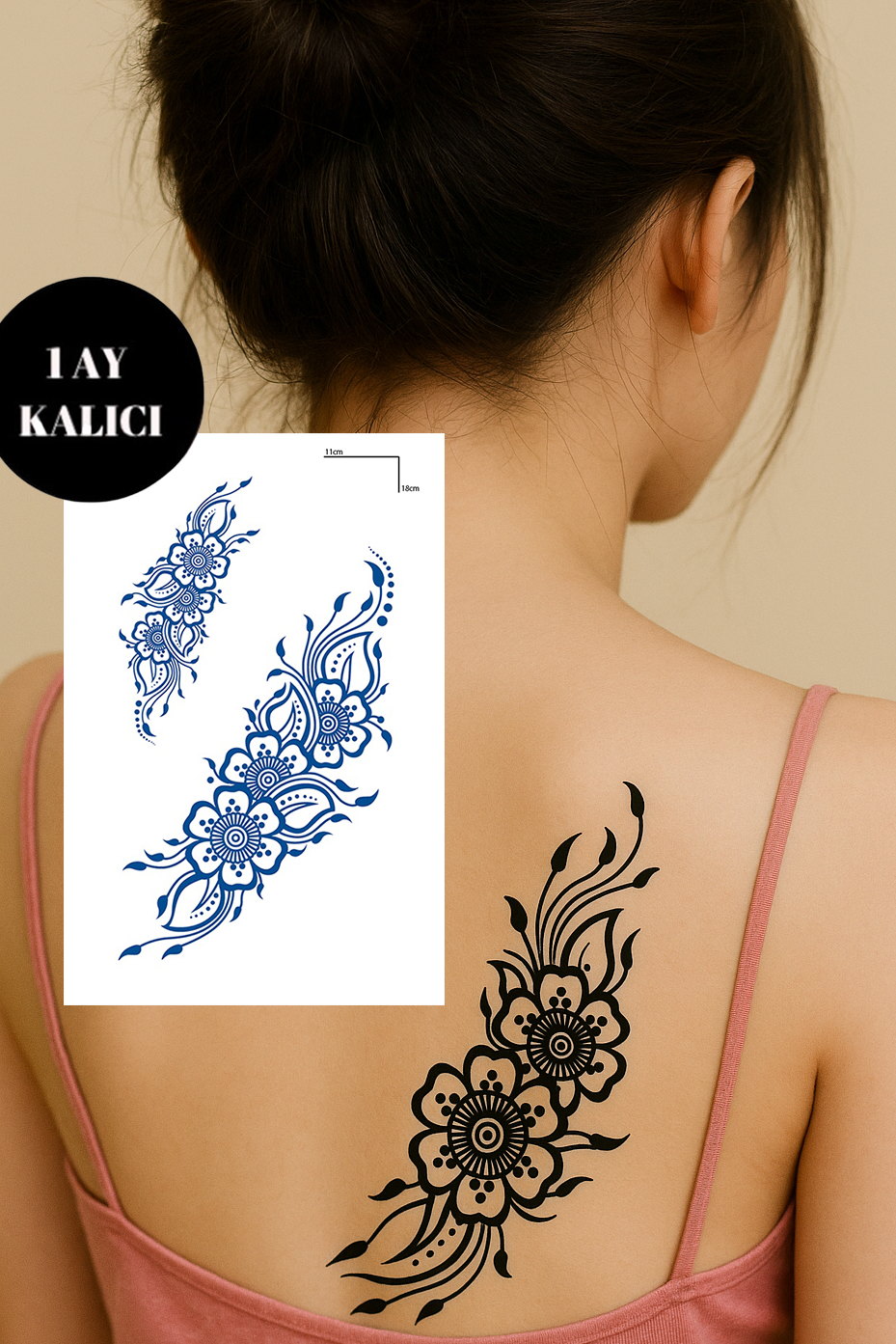 Çiçek Figürlü 12 Saat Sonra Kararan Geçici Orta Dövme Tattoo