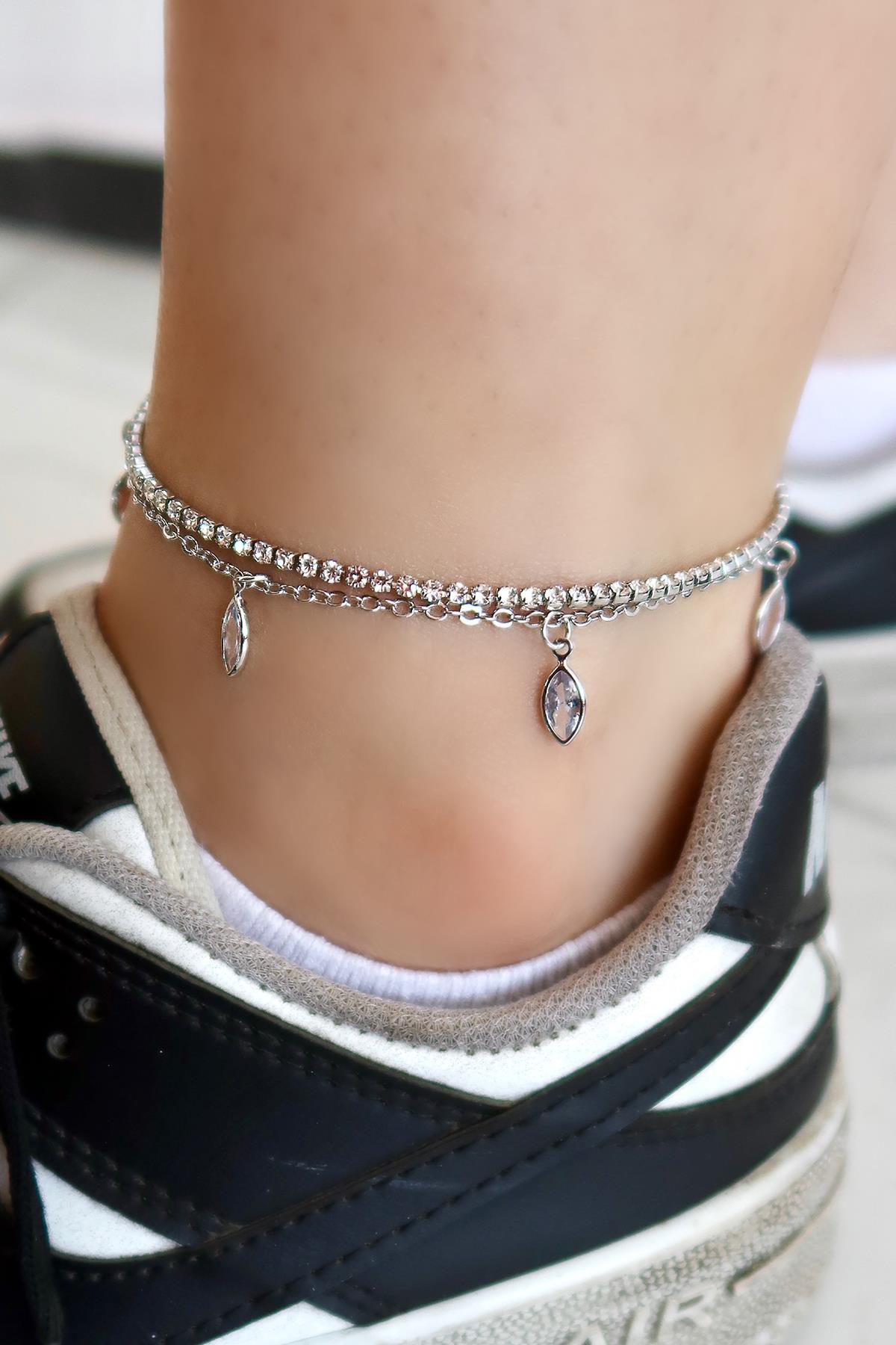 Gümüş Renk Taş Detaylı YSX Halhal