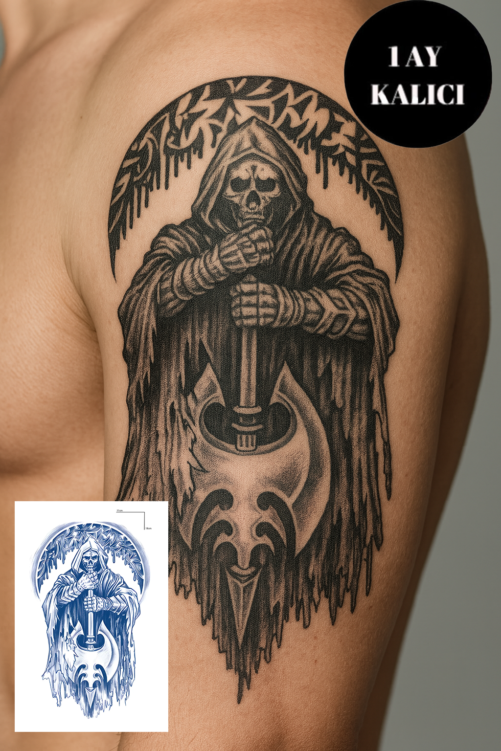 Kuru Kafa Figürlü 12 Saat Sonra Kararan Geçici Orta Dövme Tattoo