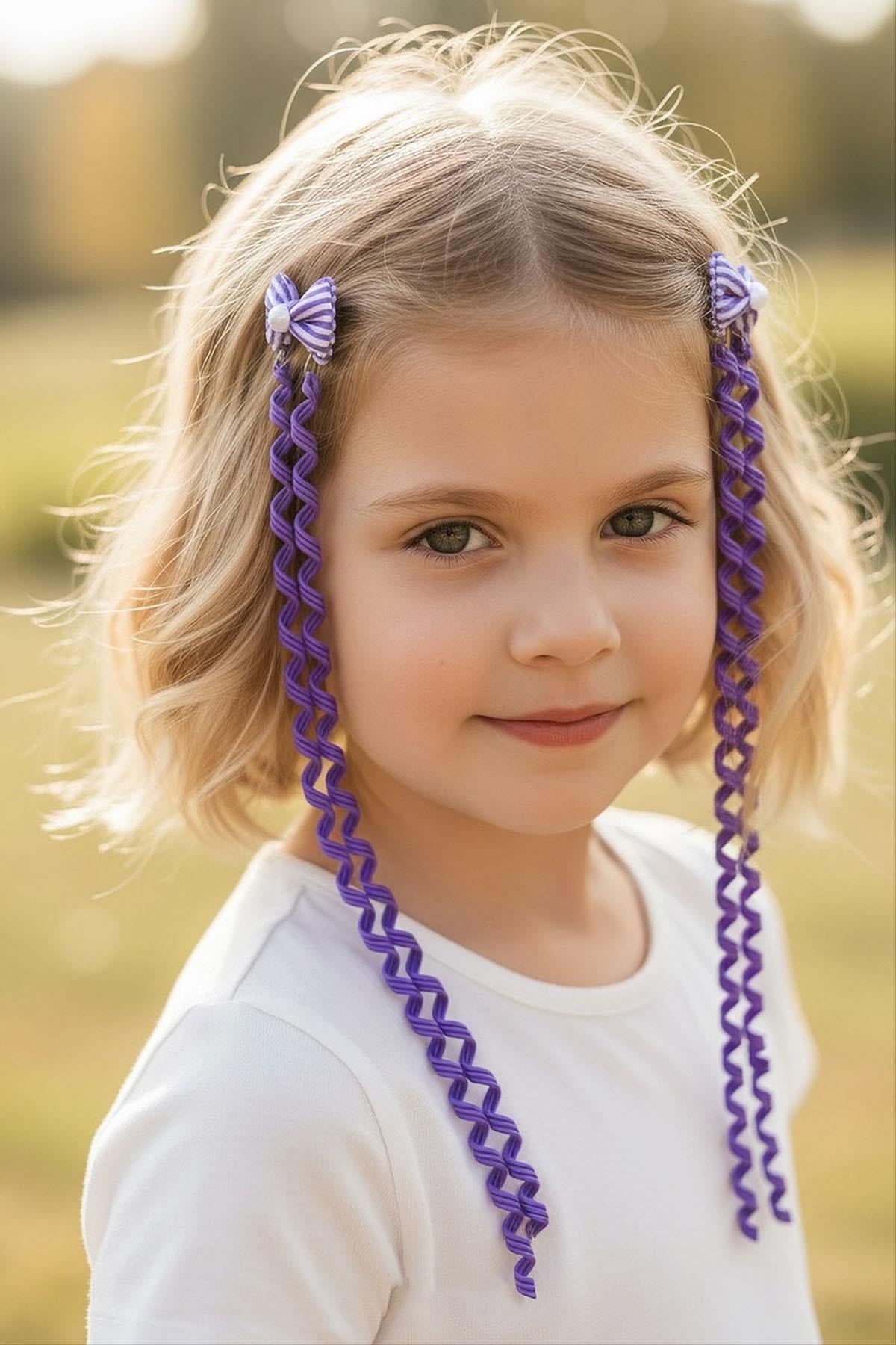 2'li Lila Renk Kurdele Figürlü Çocuk Yan Toka