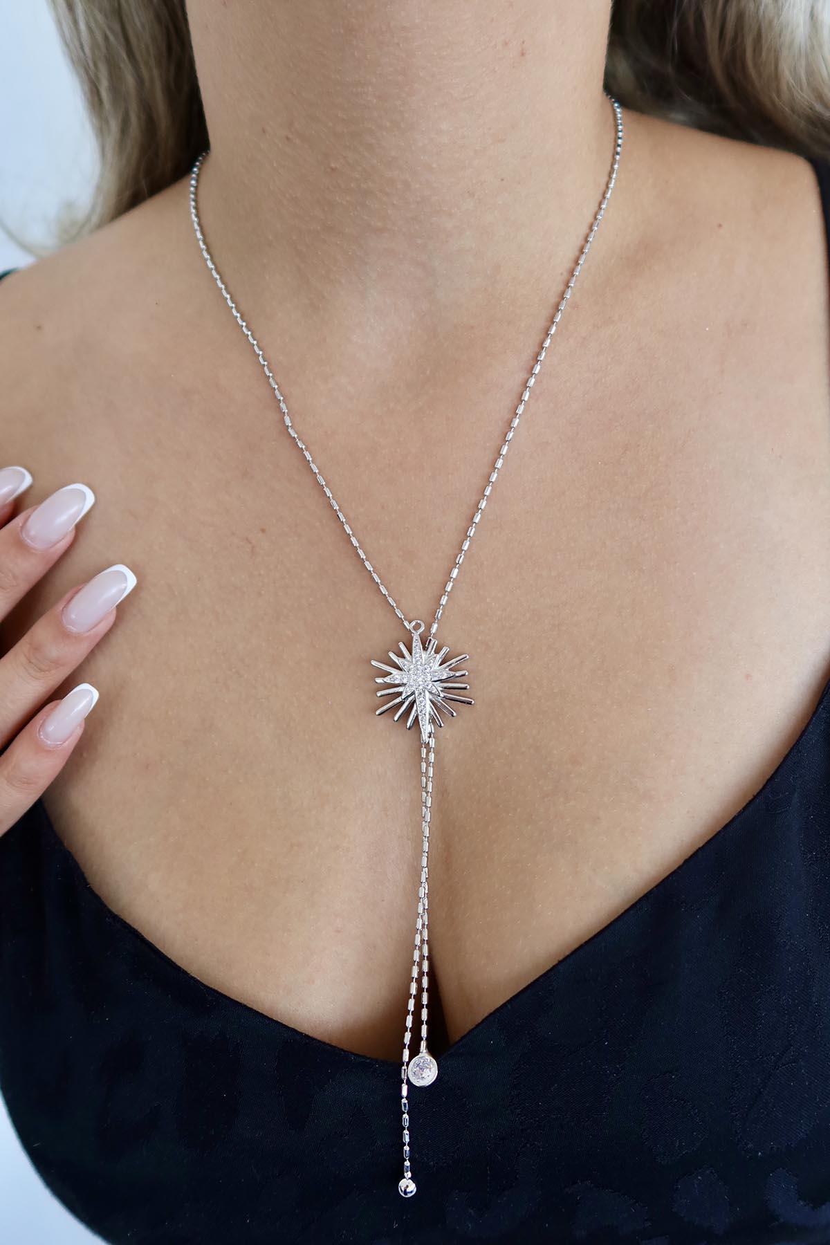 Gümüş Renk Kuzey Yıldızı Figürlü Y Kolye