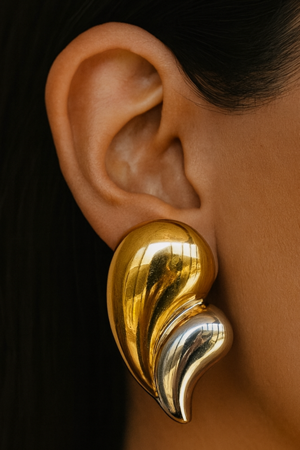 Altın Ve Gümüş Renk Çelik Küpe (Çift)