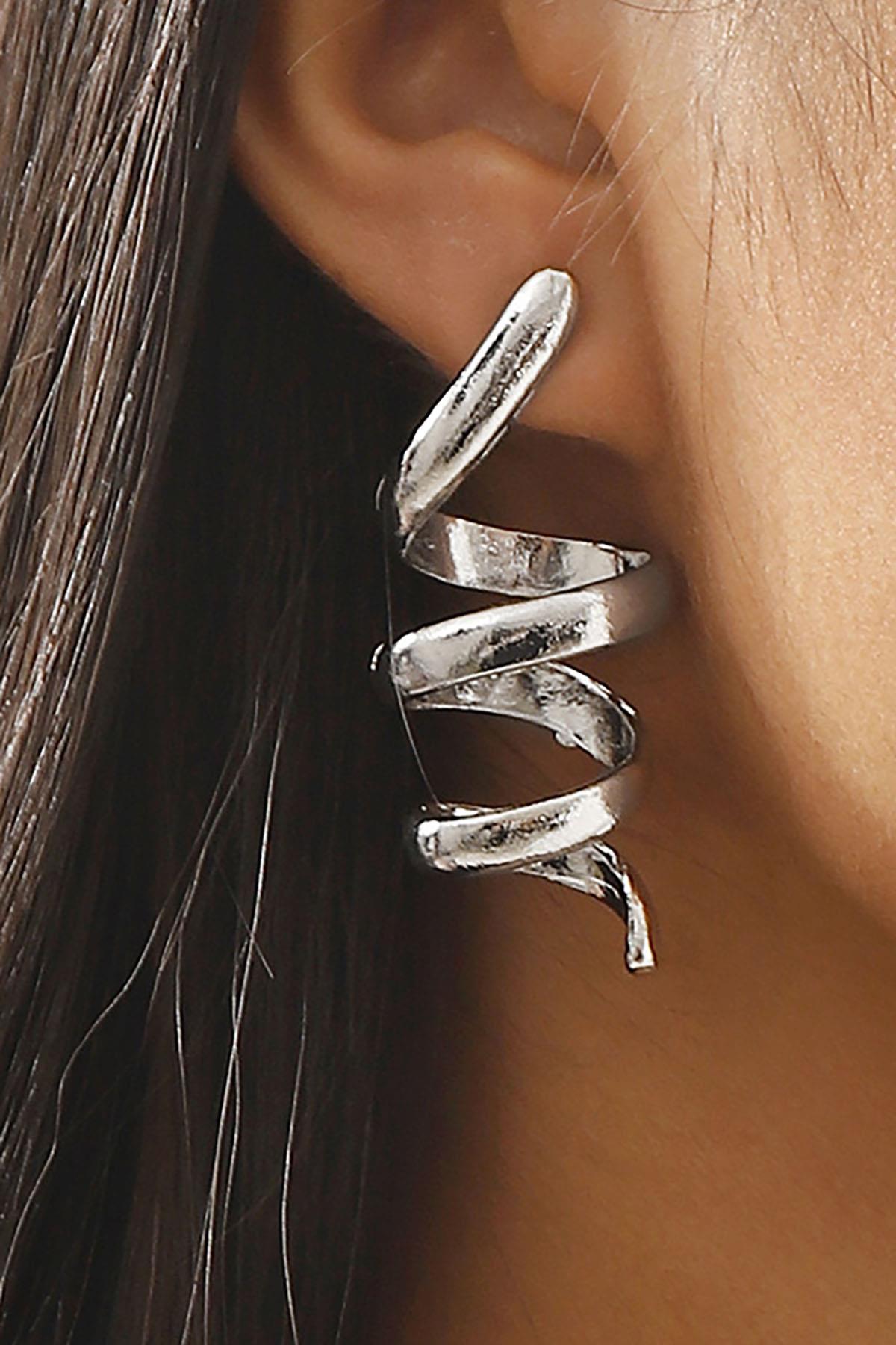 Gümüş Renk Sarmal Çelik Küpe (Çift)