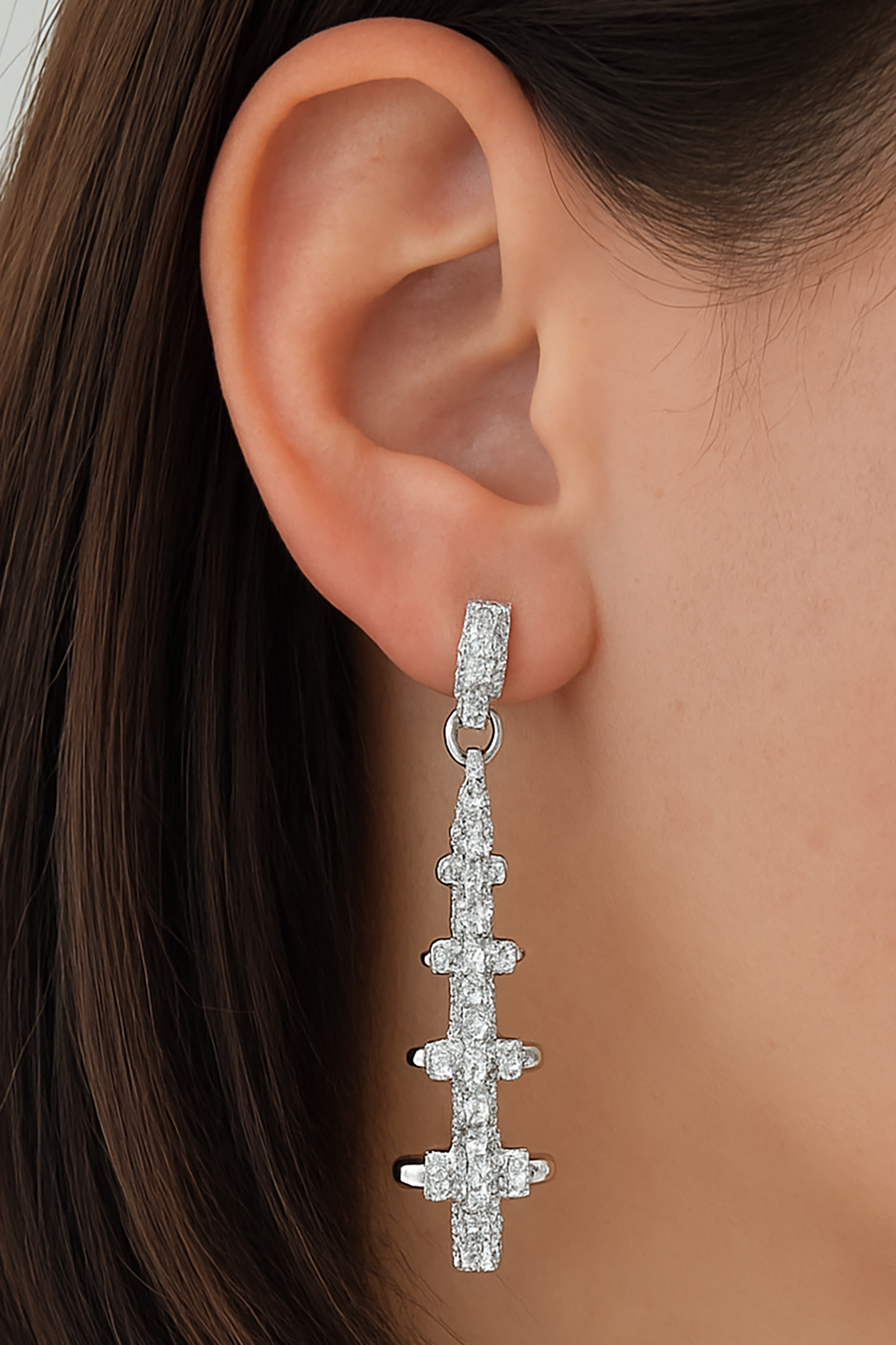 Gümüş Renk Taş Detaylı YSX Küpe (Çift)