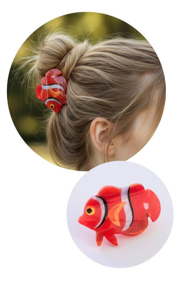 Turuncu Renk Balık Figürlü Kemik Mandal Toka