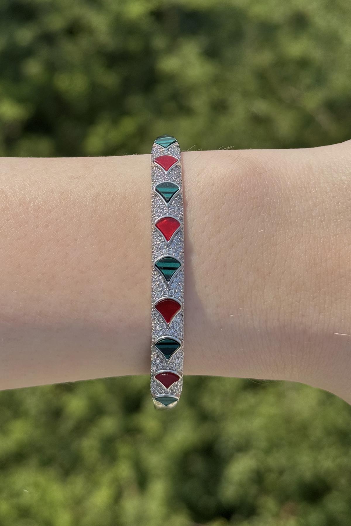 Gümüş Renk Taş Detaylı YSX Kelepçe Bileklik