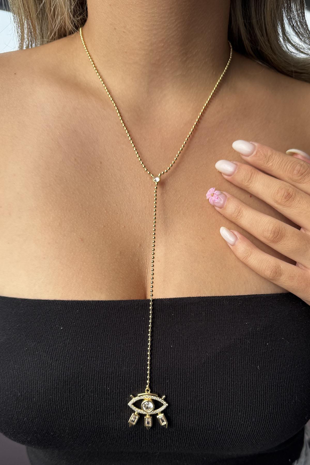 Altın Renk Göz Figürlü Y Kolye